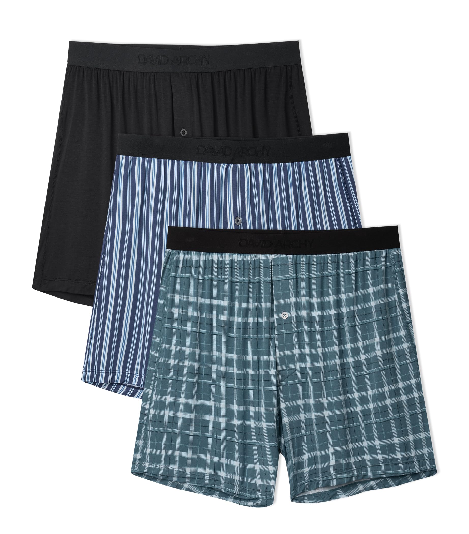 DAVID ARCHY Men's Bamboo Rayon Boxers Breathable Cooling Mens Boxer Shorts with Button Fly Relaxed Fit Underwear 3/4/5 Pack