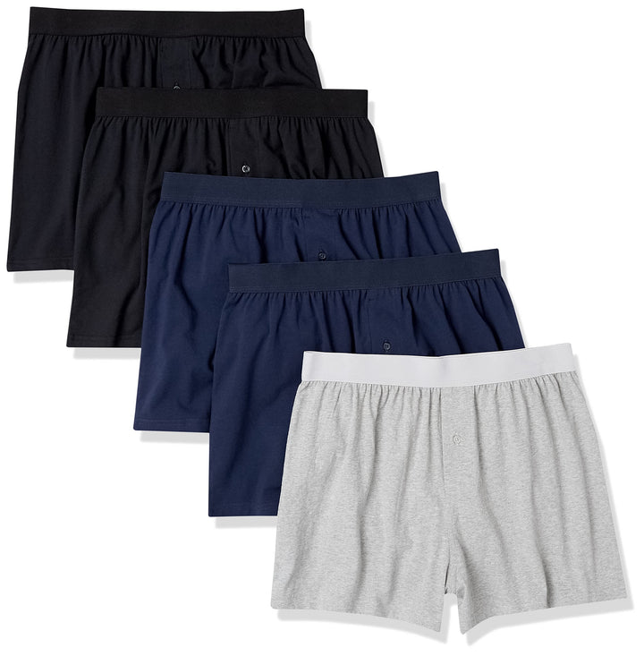 Amazon Essentials Men's Breathable Cotton Jersey Boxer Shorts, Soft Relaxed Fit for All-Day Comfort, Pack of 5
