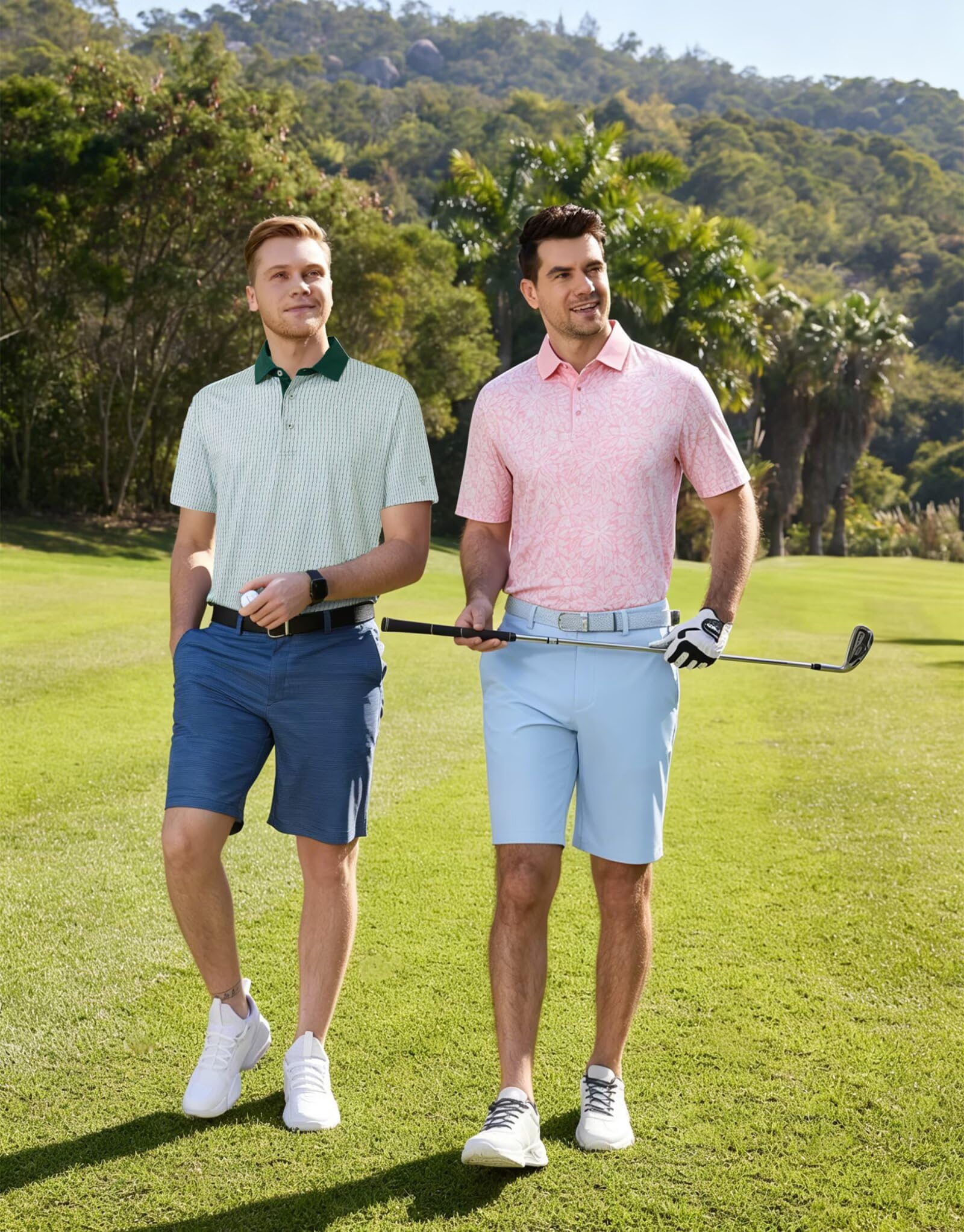 M MAELREG Golf Shirts for Men Short Sleeve Print Patterns Moisture Wicking Performance Lightweight Collared Mens Polo Shirts