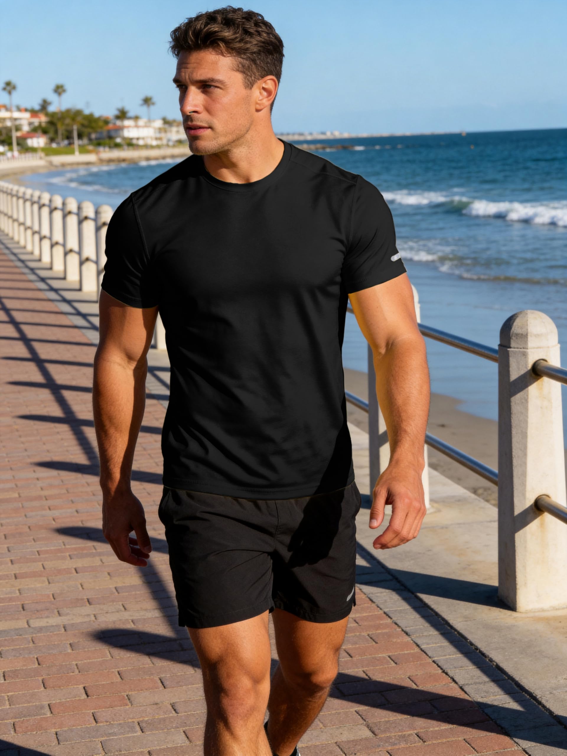 Workout Shirts Men Moisture Wicking Quick Dry Running Short Sleeve | Breathable high elasticity gym activewear tee durable lightweight athletic fit performance tshirt