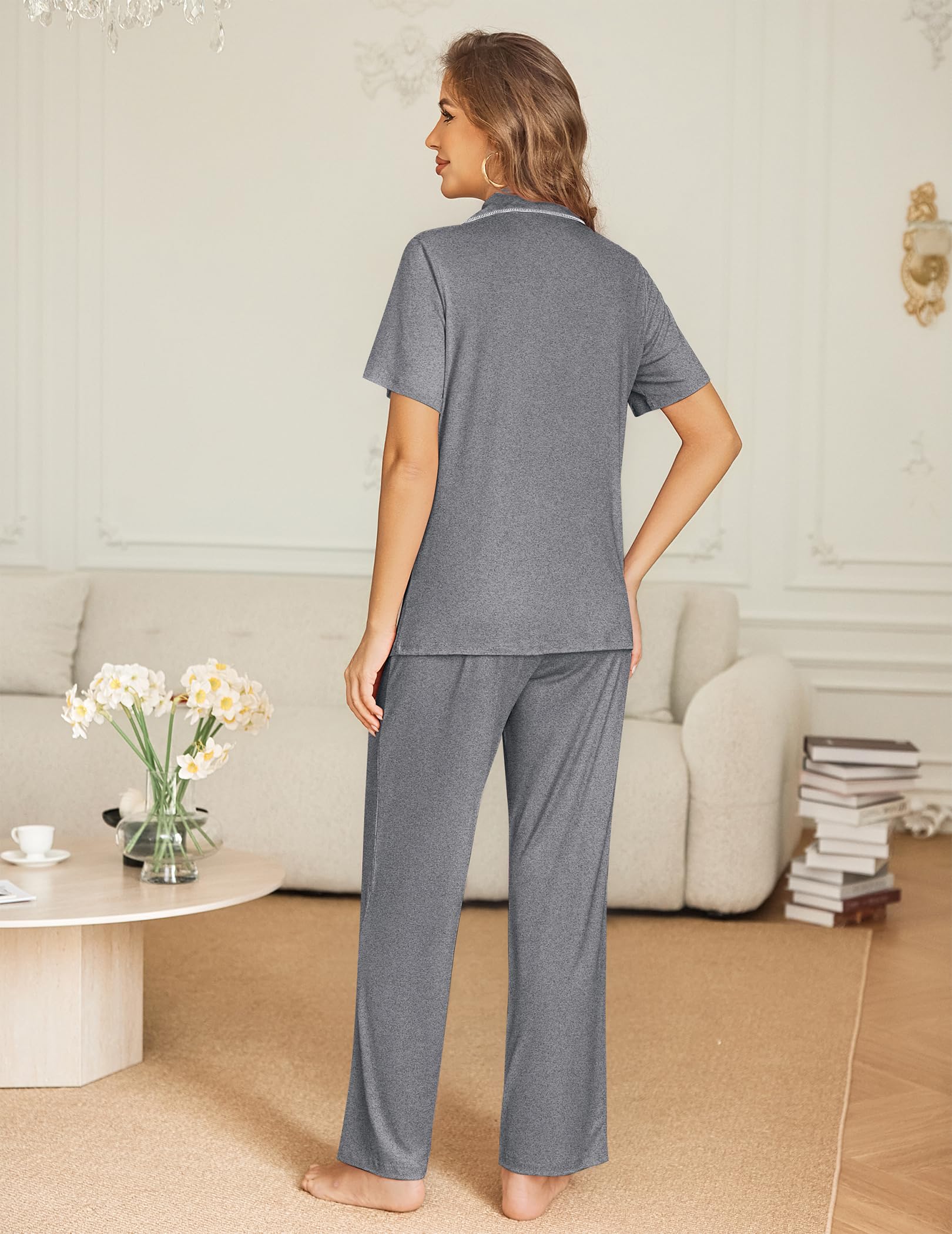 Ekouaer Womens Pajama Sets Button Down Lounge Sets 2 Piece Short Sleeve Pjs
