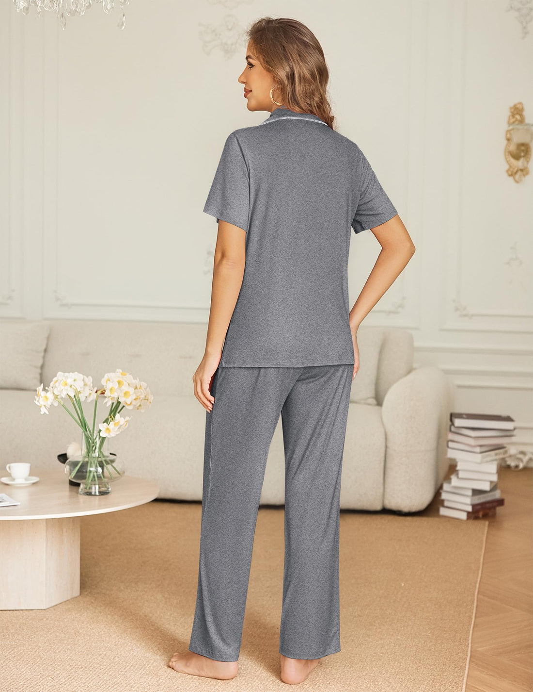 Ekouaer Womens Pajama Sets Button Down Lounge Sets 2 Piece Short Sleeve Pjs