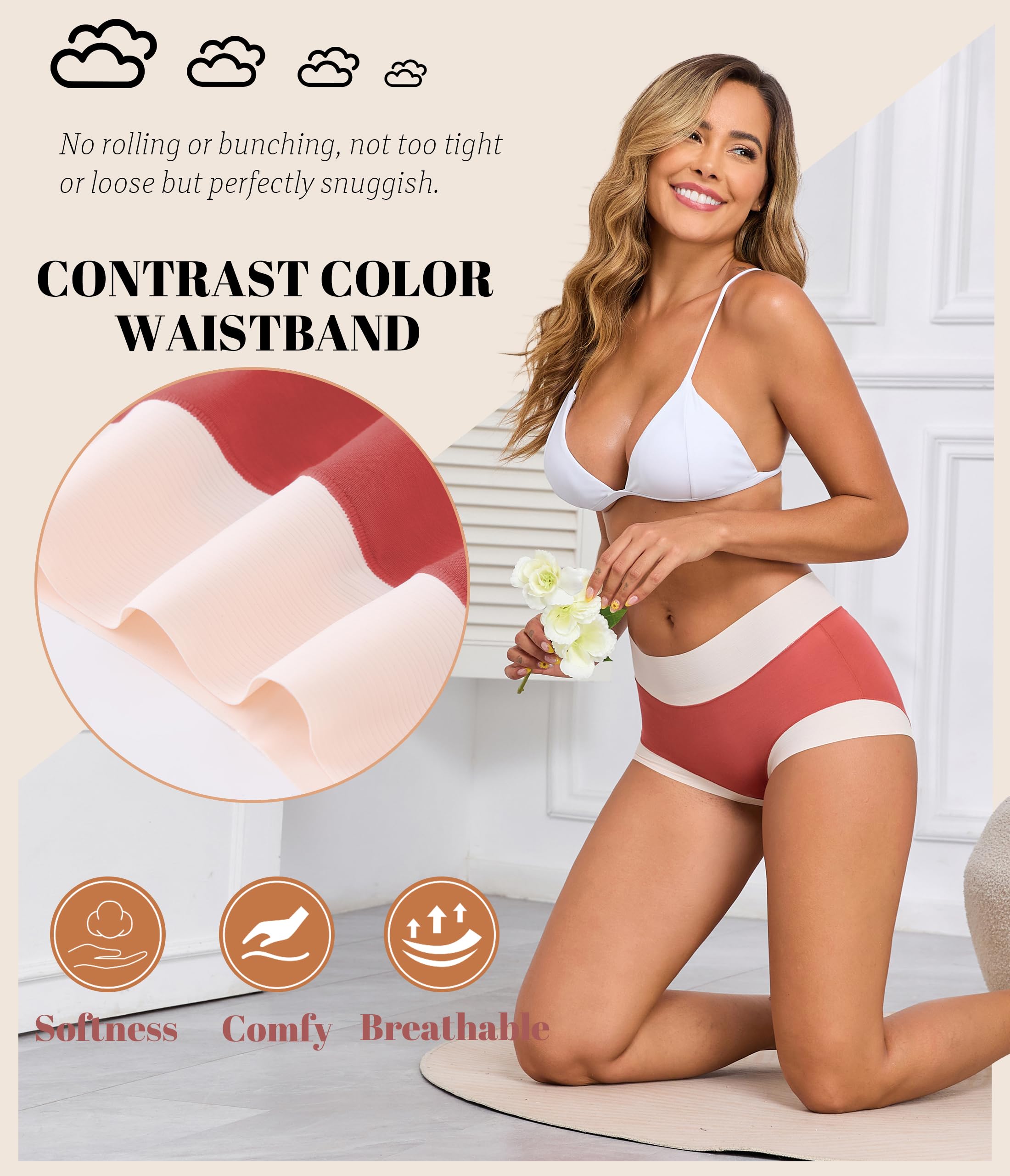 ANLIQI Women's Modal High Waisted Briefs,Soft Breathable Full Coverage Underwear Pack Moisture Wicking Ladies Panties