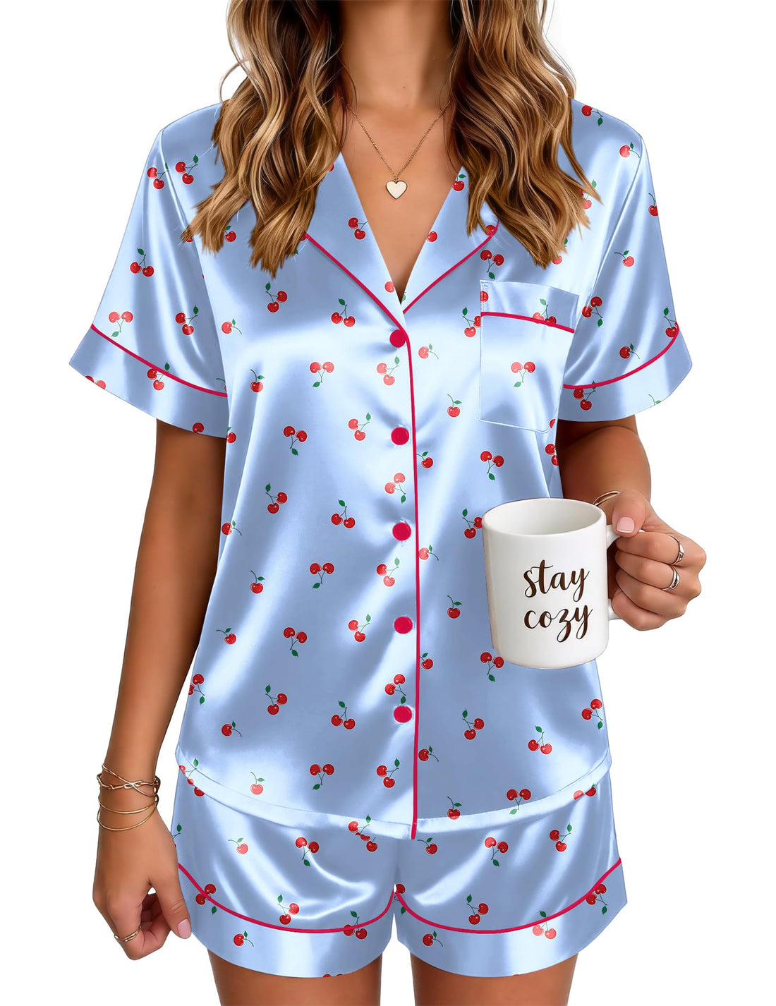 Ekouaer Satin Pajamas for Women Silk Pjs Short Set 2 Piece Lounge Sets