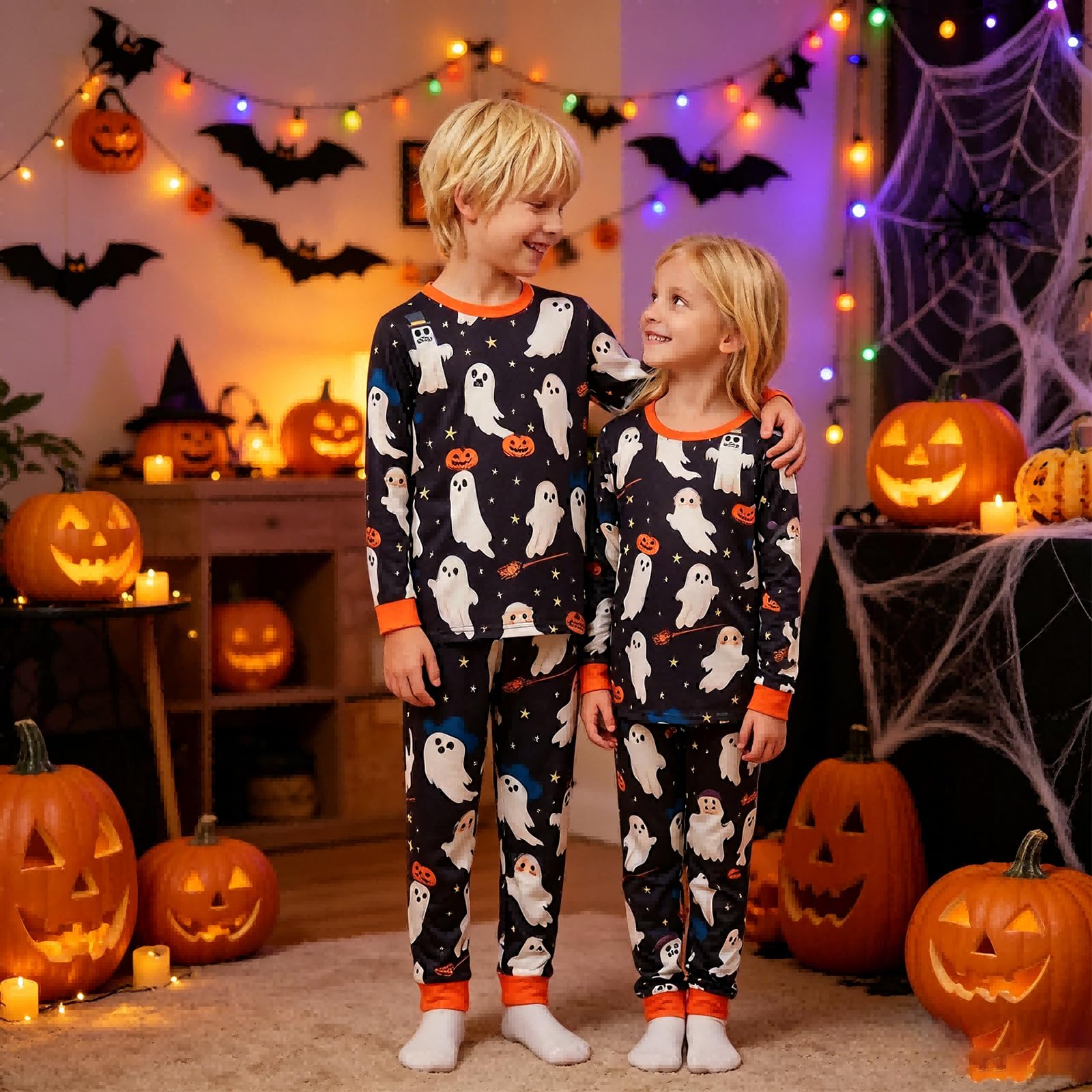 Matching Family Halloween Pajamas Set - Cute Pumpkin Print 2-Piece PJS for Adults & Kids | Holiday Family Pajamas