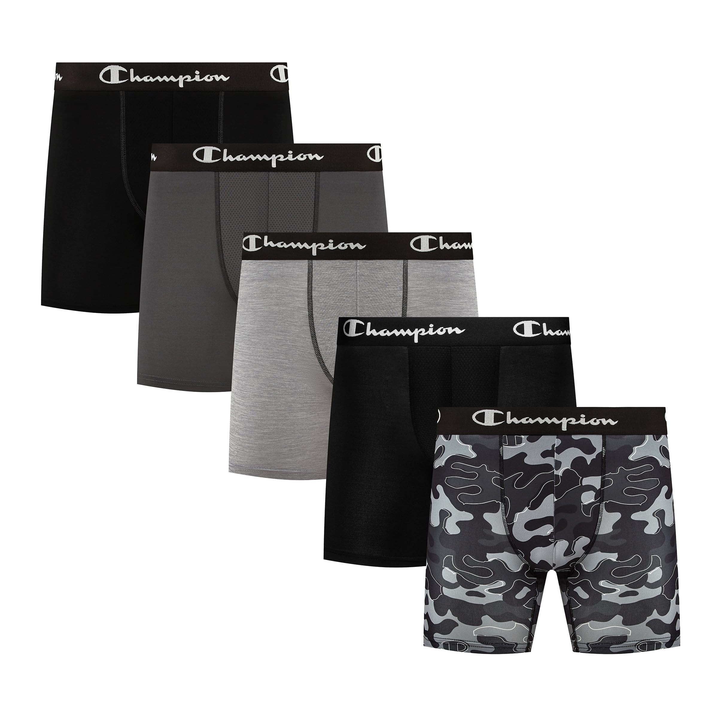 Champion Men's Performance Boxer Brief-5 Pack- With Moisture-wicking, Odor Control, Mesh Pouch & No Ride-up Fit (S–xl)