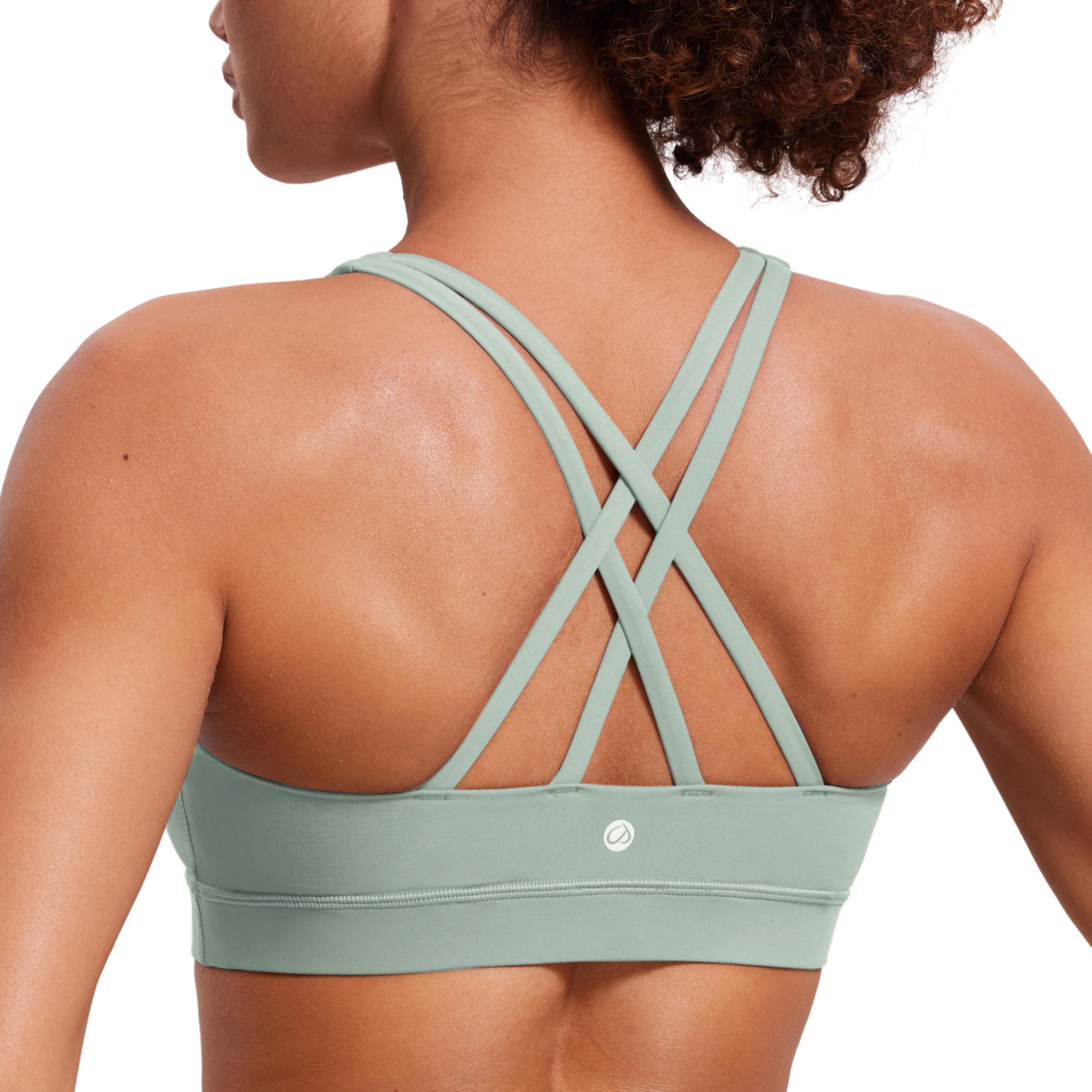 CRZ YOGA Naked Feeling Strappy Sports Bras | Medium Support, Removable Pads, Yoga, Sleek, Scoop Neck, for Women