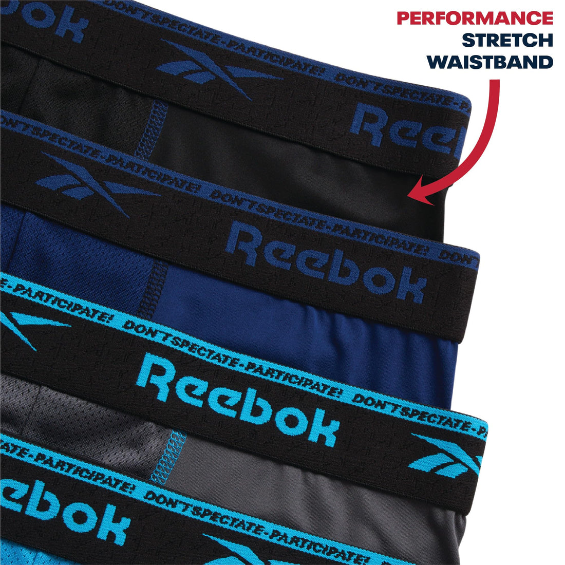 Reebok Mens Boxer Briefs - 4 Pack Underwear with Contour Pouch, 6'' Inseam | Athletic Stretch Performance Moisture-Wicking Fabric, No Fly Pouch, Tag-Free Waistband