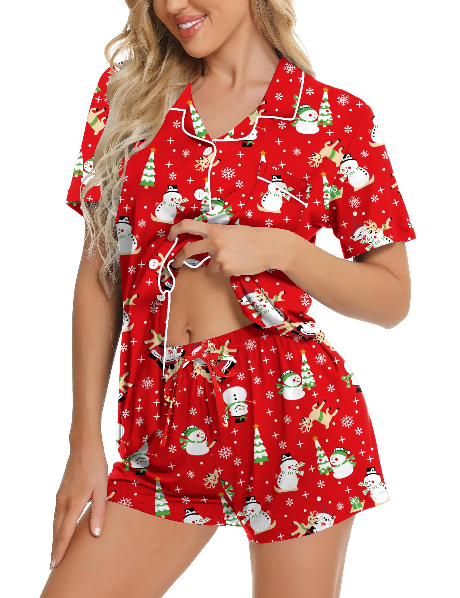 SWOMOG Womens Button Down Pajamas Set Short Sleeve Sleepwear Bride Soft Pj Lounge Sets XS-3XL