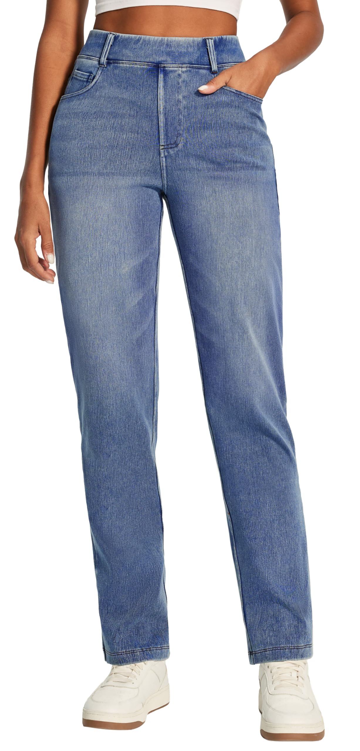IUGA Straight Leg Jeans for Women Stretchy Pull On Sweatpant Jeans Women High Waisted Bootcut Jean Trendy Denim Pants