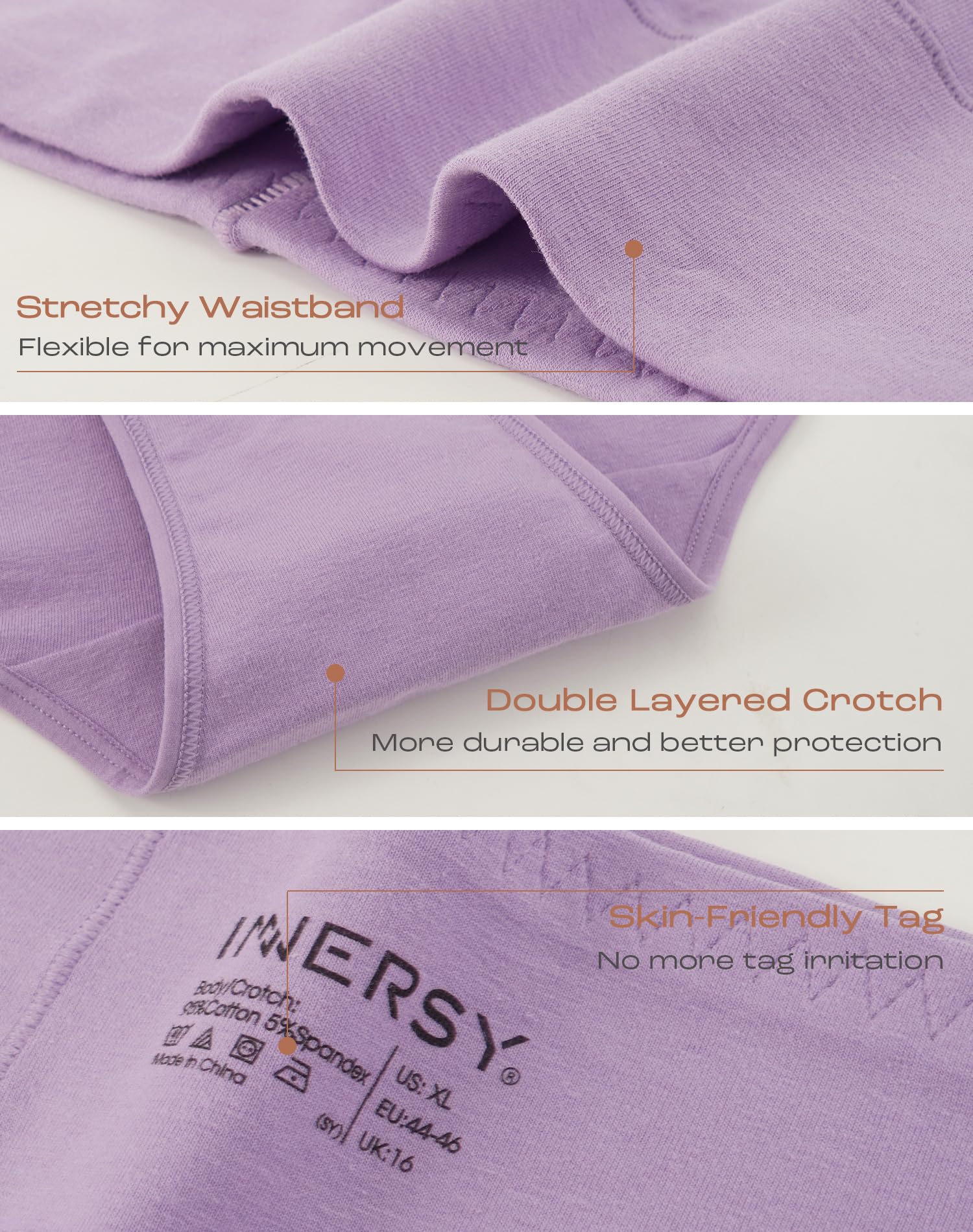 INNERSY Women's Plus Size XL-6XL Cotton Underwear High Waisted Briefs Panties 4-Pack