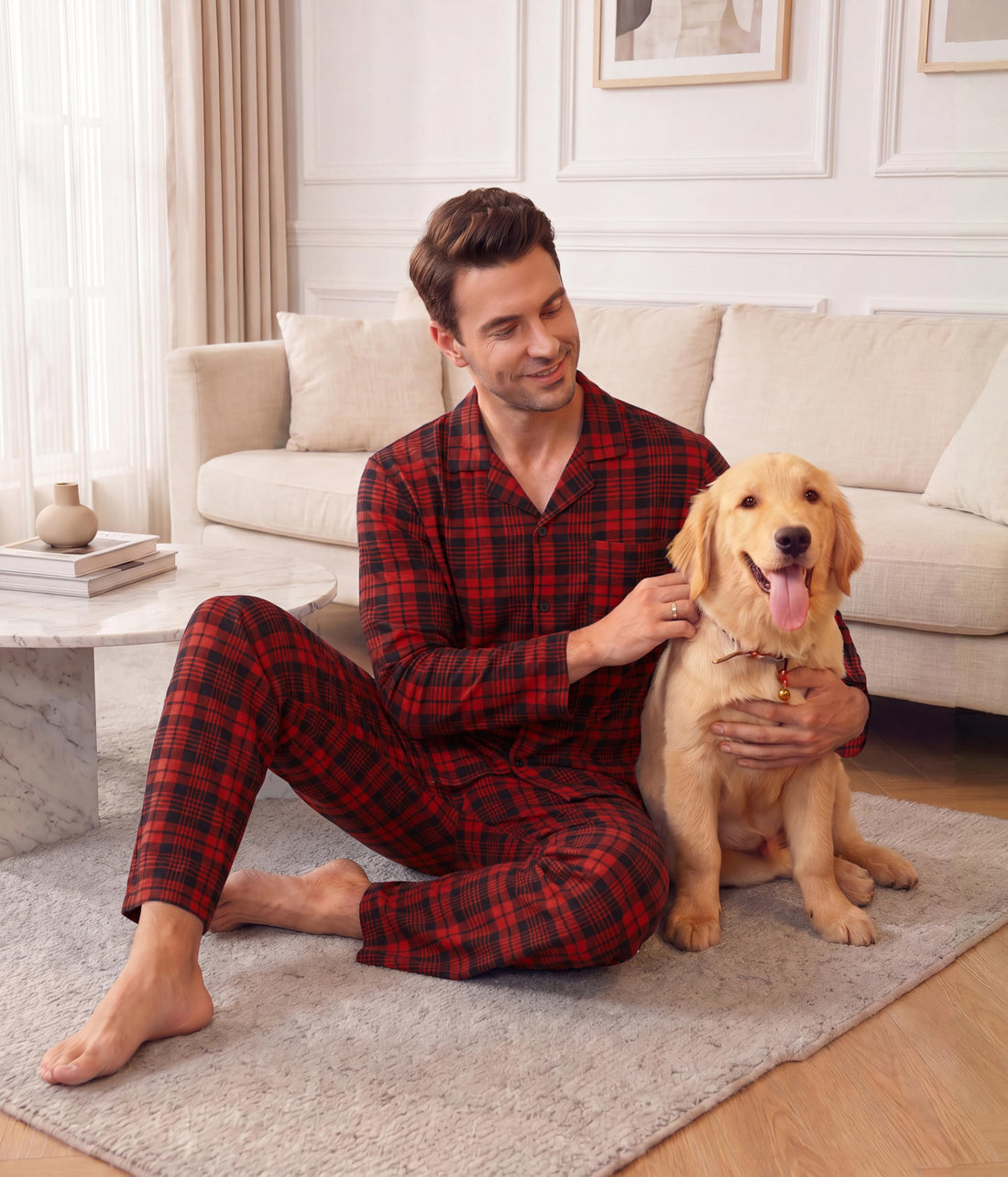 Ekouaer Mens Pajamas Set Long Sleeve Button Down Pjs Long Pants with Pocket
