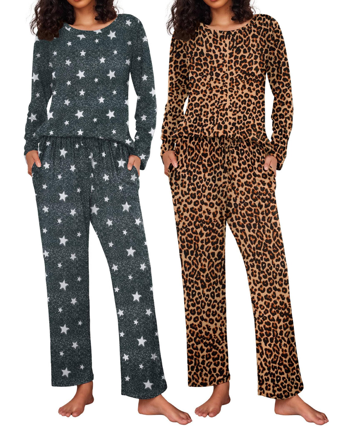 Ekouaer Women's 2 Pack Pajama Sets Long Sleeve Lounge Set Soft Comfy Pjs