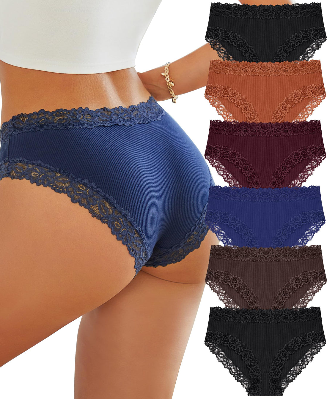 Knowyou Cotton Underwear for Women No Roll Soft Panties No Dig Lace Waist Hipster Breathable Cheeky Lingerie for Women