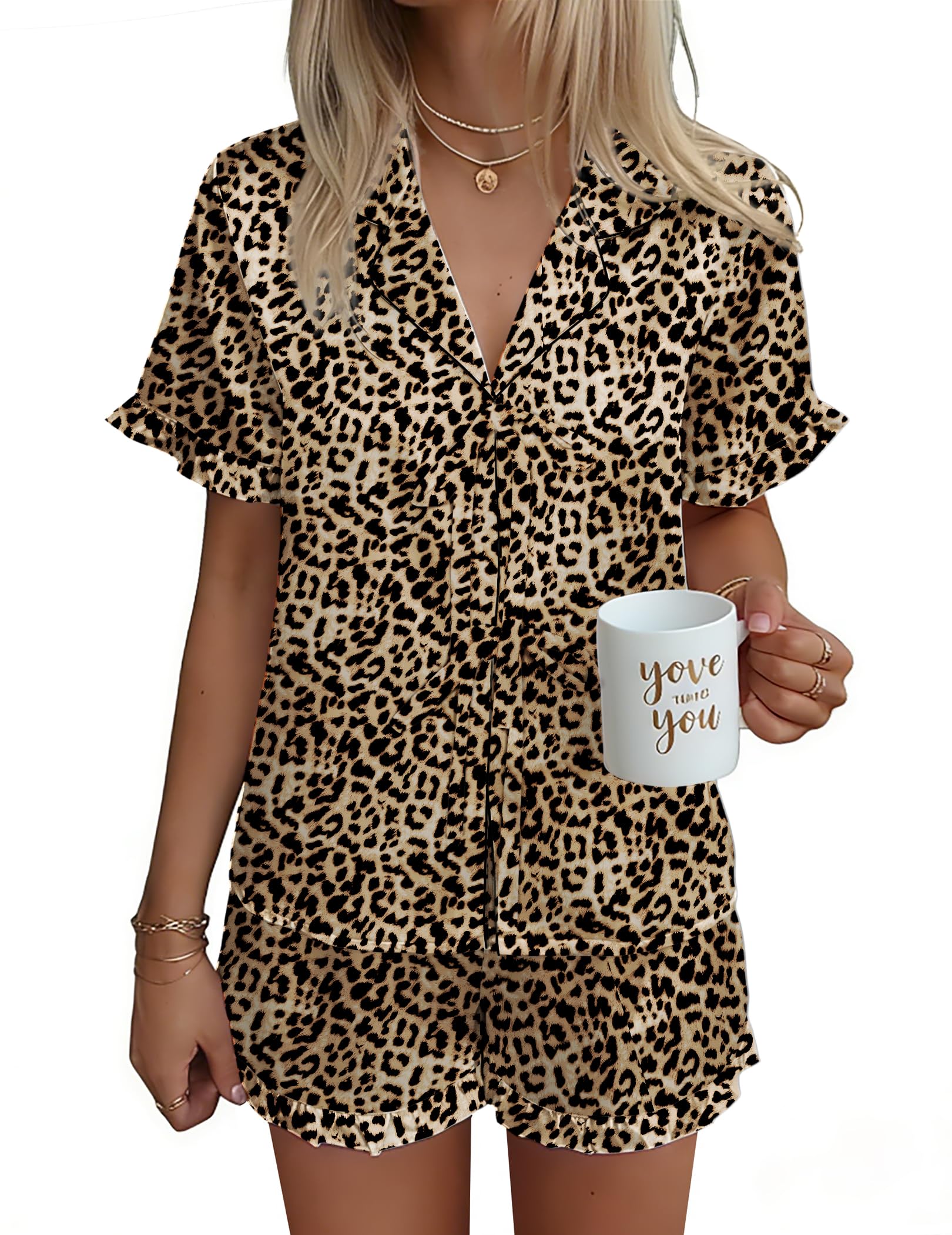 Ekouaer Satin Pajama for Women Short Sleeve Silky Pj Short Sets Lounge Set