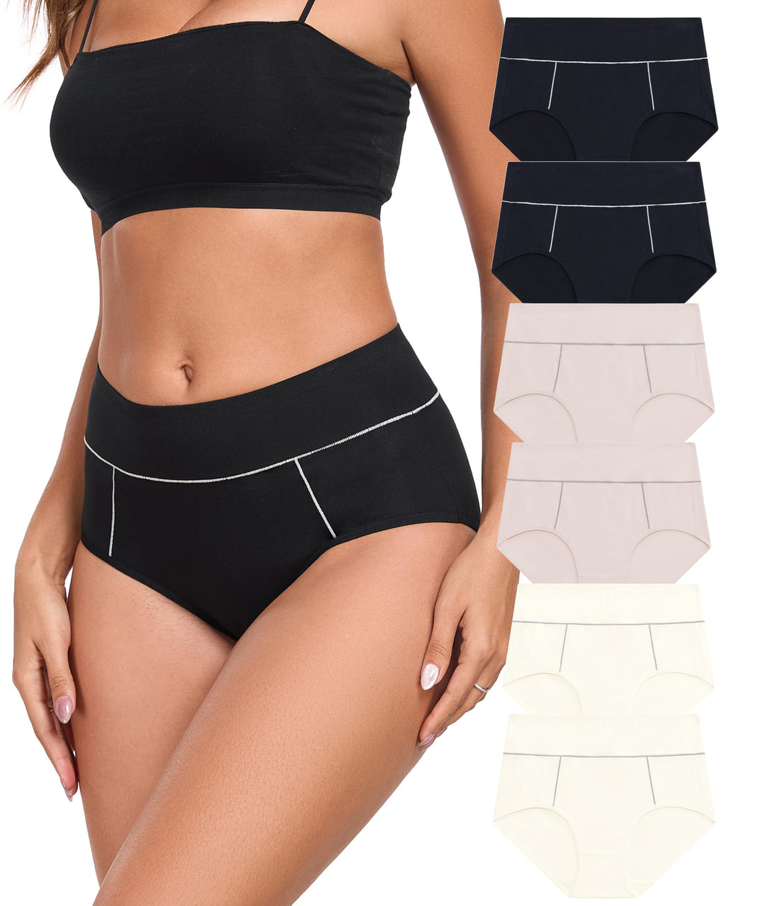 ANLIQI Women's Cotton Underwear High Waist Tummy Control Briefs Full Coverage Multipack Breathable Stretch Ladies Panties