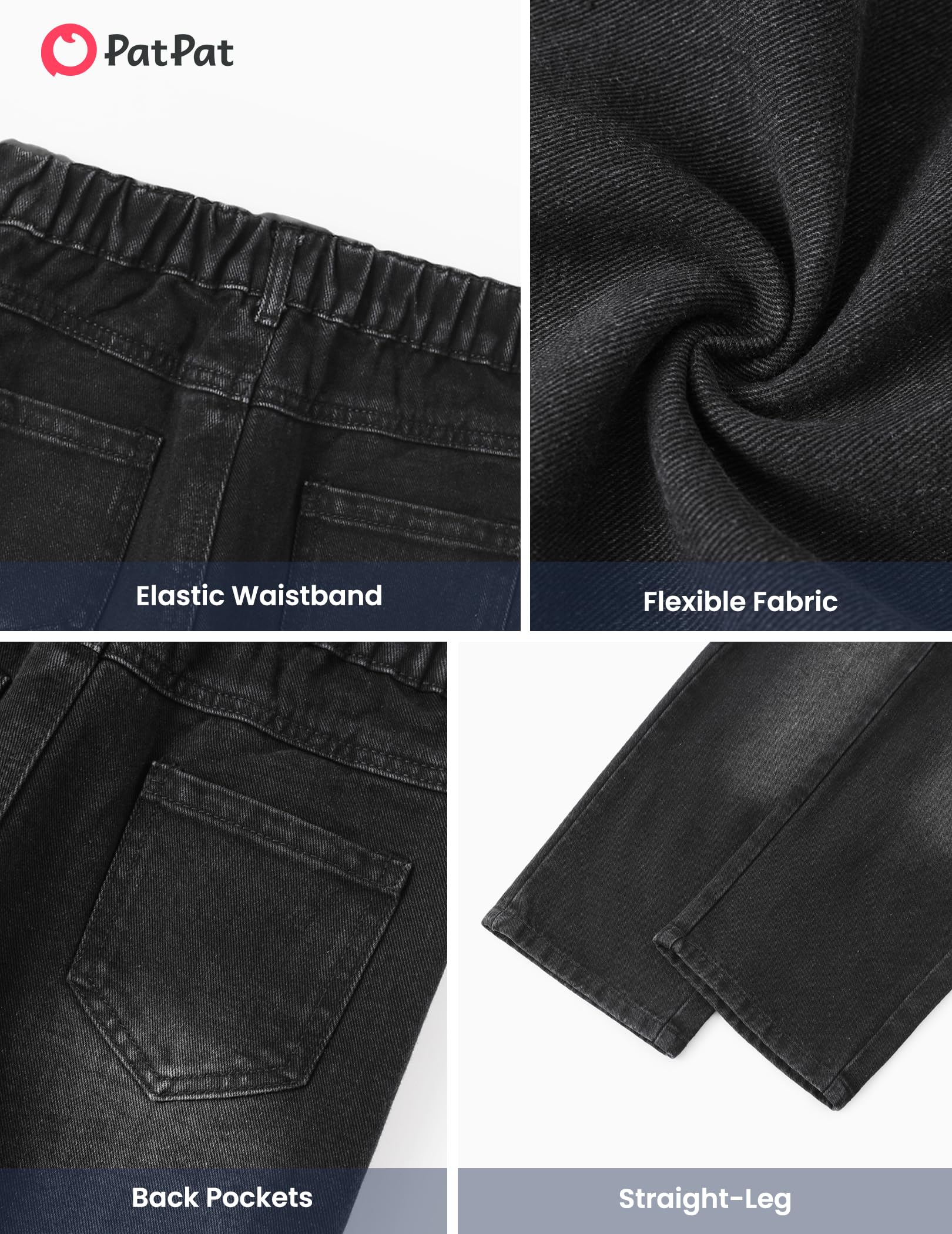 PATPAT Boys Baggy Jeans, Classic Straight Leg Jeans for Boys, 5-14 | Comfort & Breathable Boys' Jeans, Elastic Baggy Pants for Growing Child, School Attire, Outdoor, Gift Giving