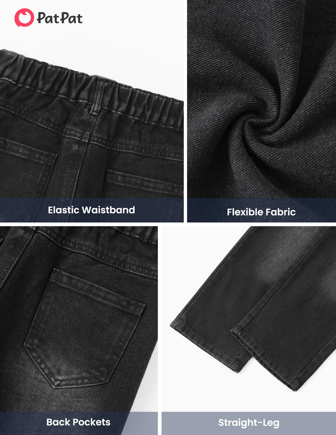 PATPAT Boys Baggy Jeans, Classic Straight Leg Jeans for Boys, 5-14 | Comfort & Breathable Boys' Jeans, Elastic Baggy Pants for Growing Child, School Attire, Outdoor, Gift Giving