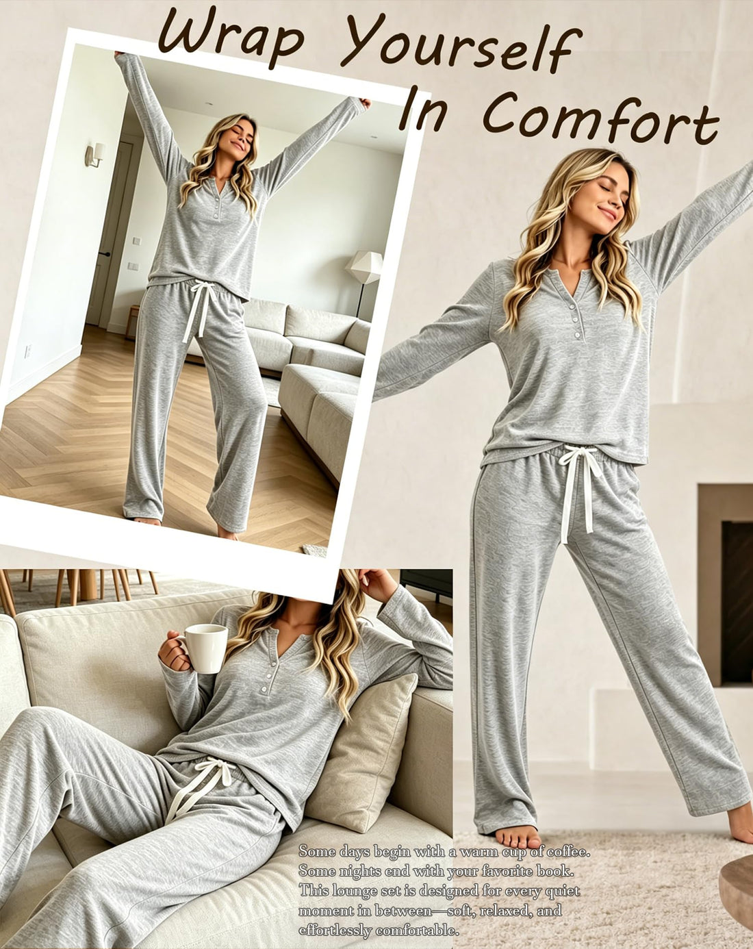 Womens Pajamas Set Long Sleeve Soft Loungewear 2 Pieces Fall&Winter