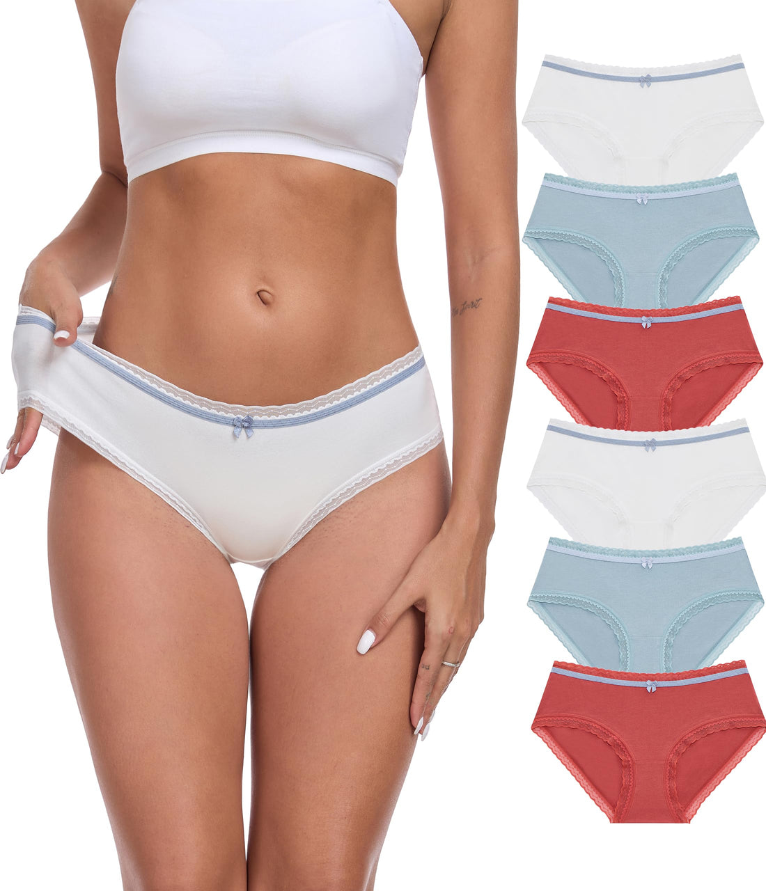 ANLIQI Cotton Underwear for Women Soft Lace Trim Hipster Panties Low Rise Bikini Undies Multipack