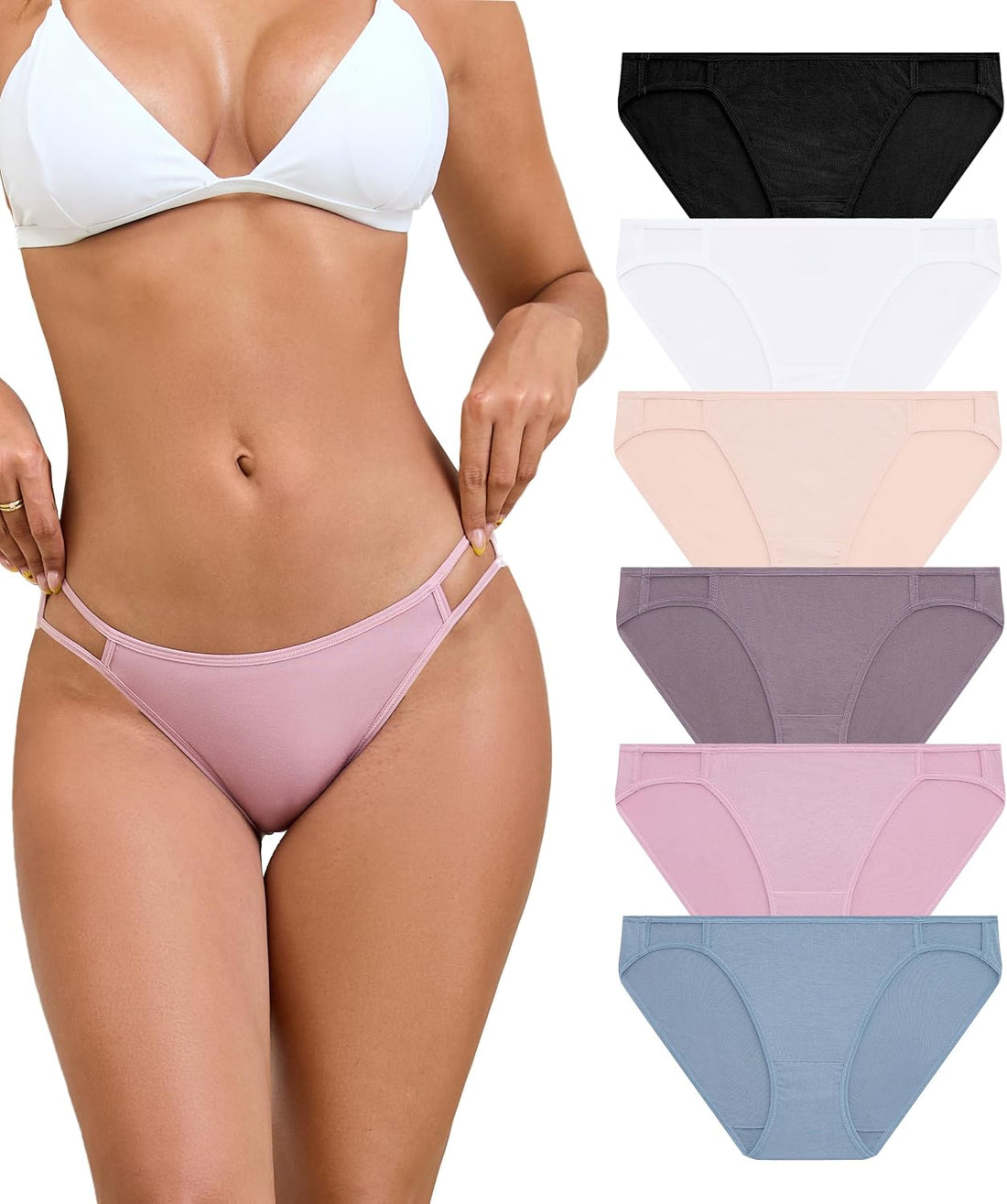 ANLIQI Women's High Cut String Bikini Panties Modal Comfort Breathable Stretch Bikini Underwear Soft Plus Size Underwear