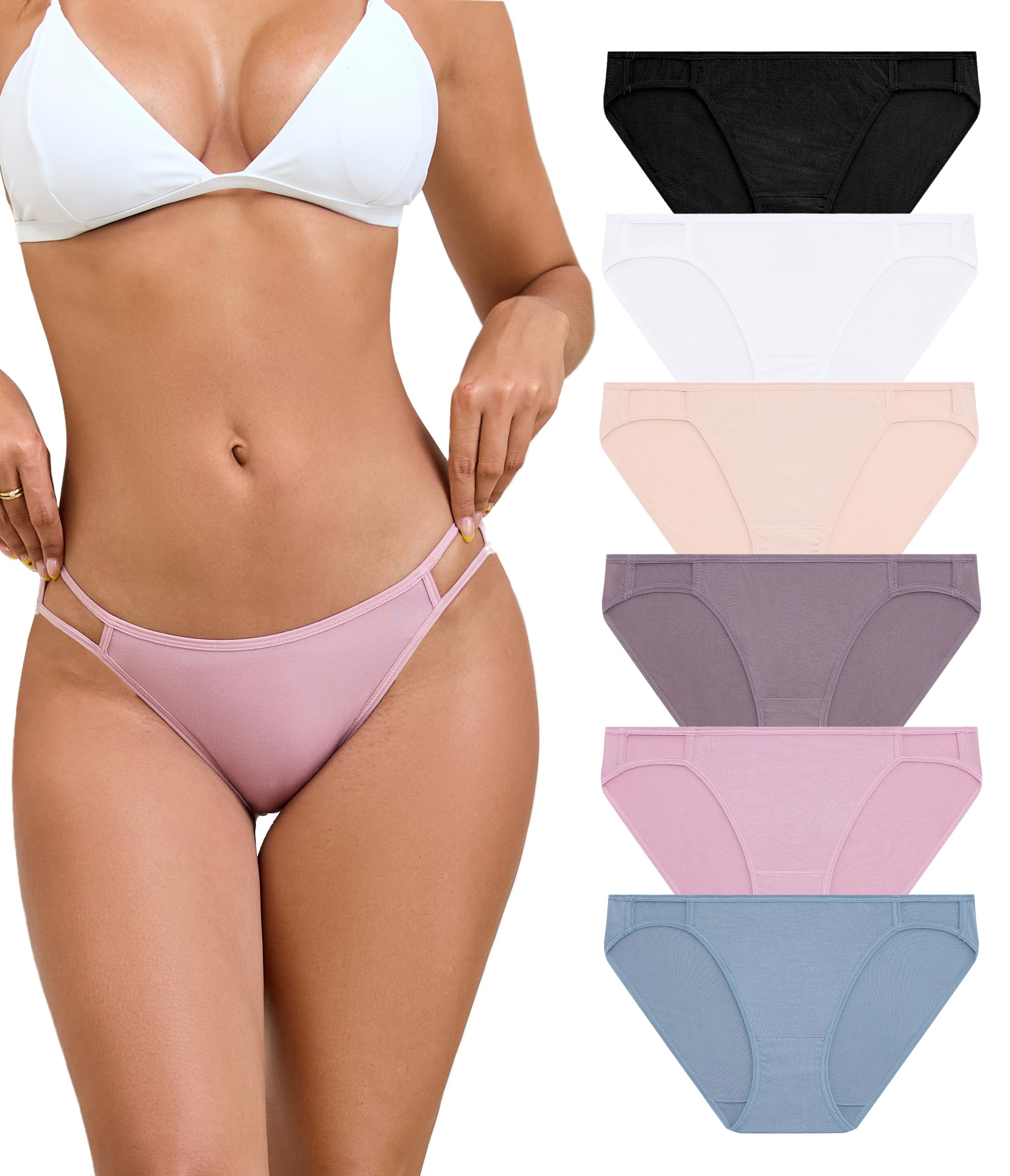 ANLIQI Women's High Cut String Bikini Panties Modal Comfort Breathable Stretch Bikini Underwear Soft Plus Size Underwear