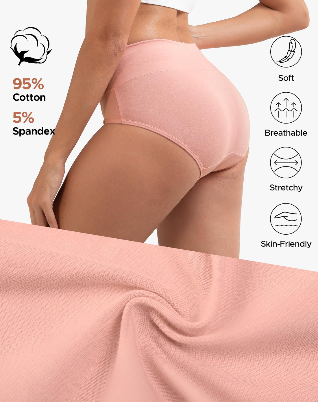 INNERSY Women's Cotton Underwear High Waist Ladies Briefs Full Coverage Panties 4-Pack