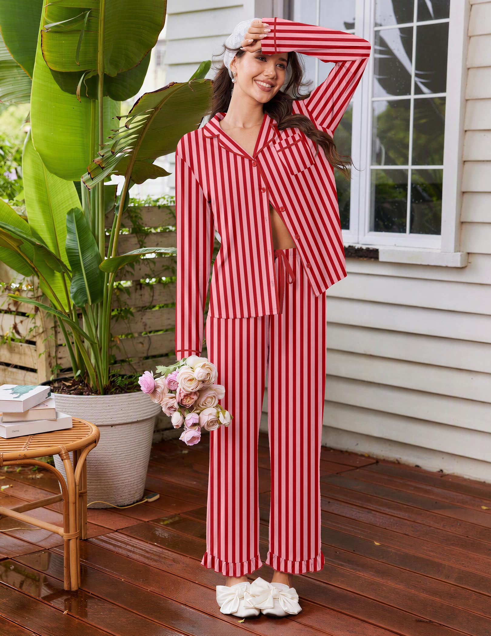 Ekouaer Womens Pajama Sets Long Sleeve Sleepwear Button Down Pjs Loungewear