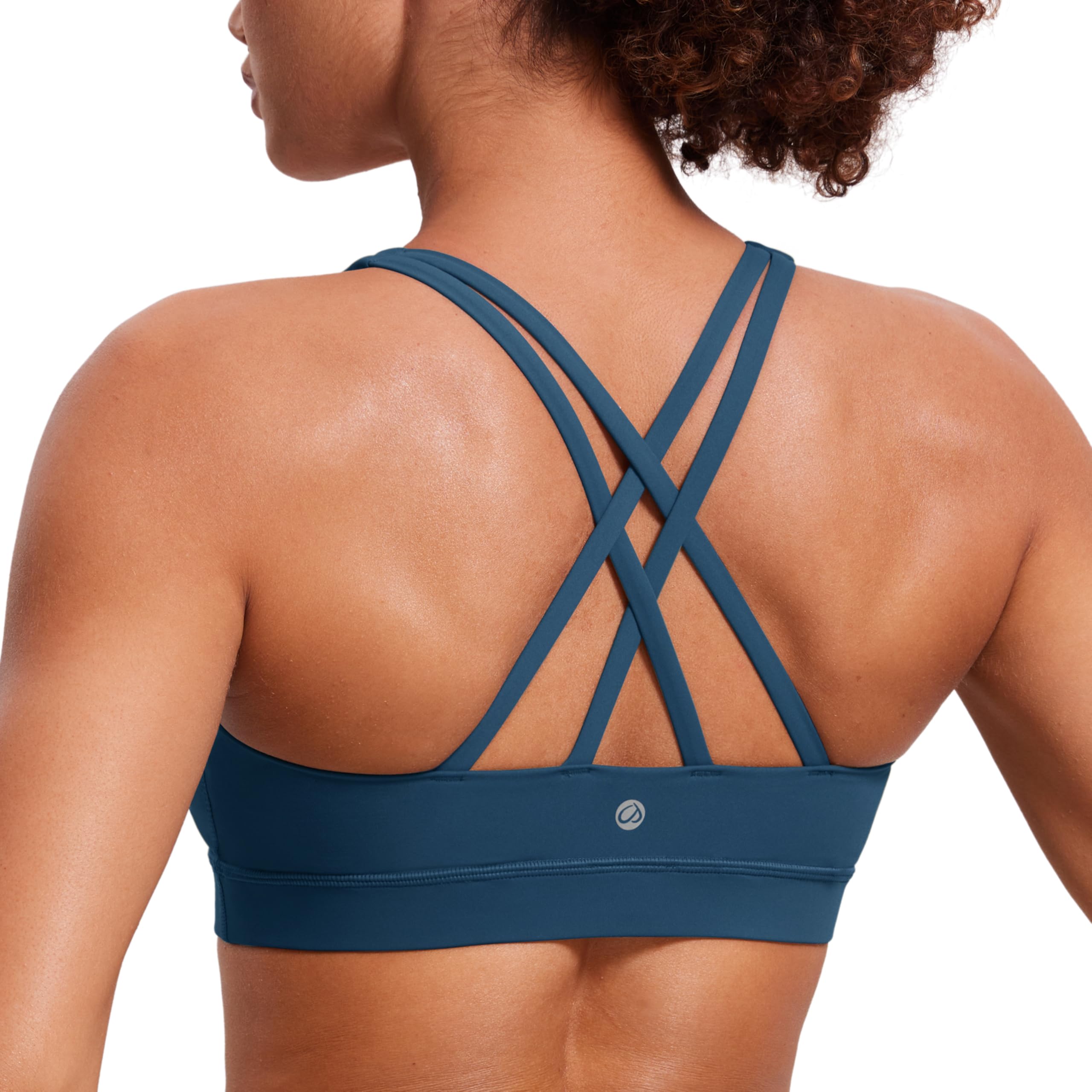 CRZ YOGA Naked Feeling Strappy Sports Bras | Medium Support, Removable Pads, Yoga, Sleek, Scoop Neck, for Women