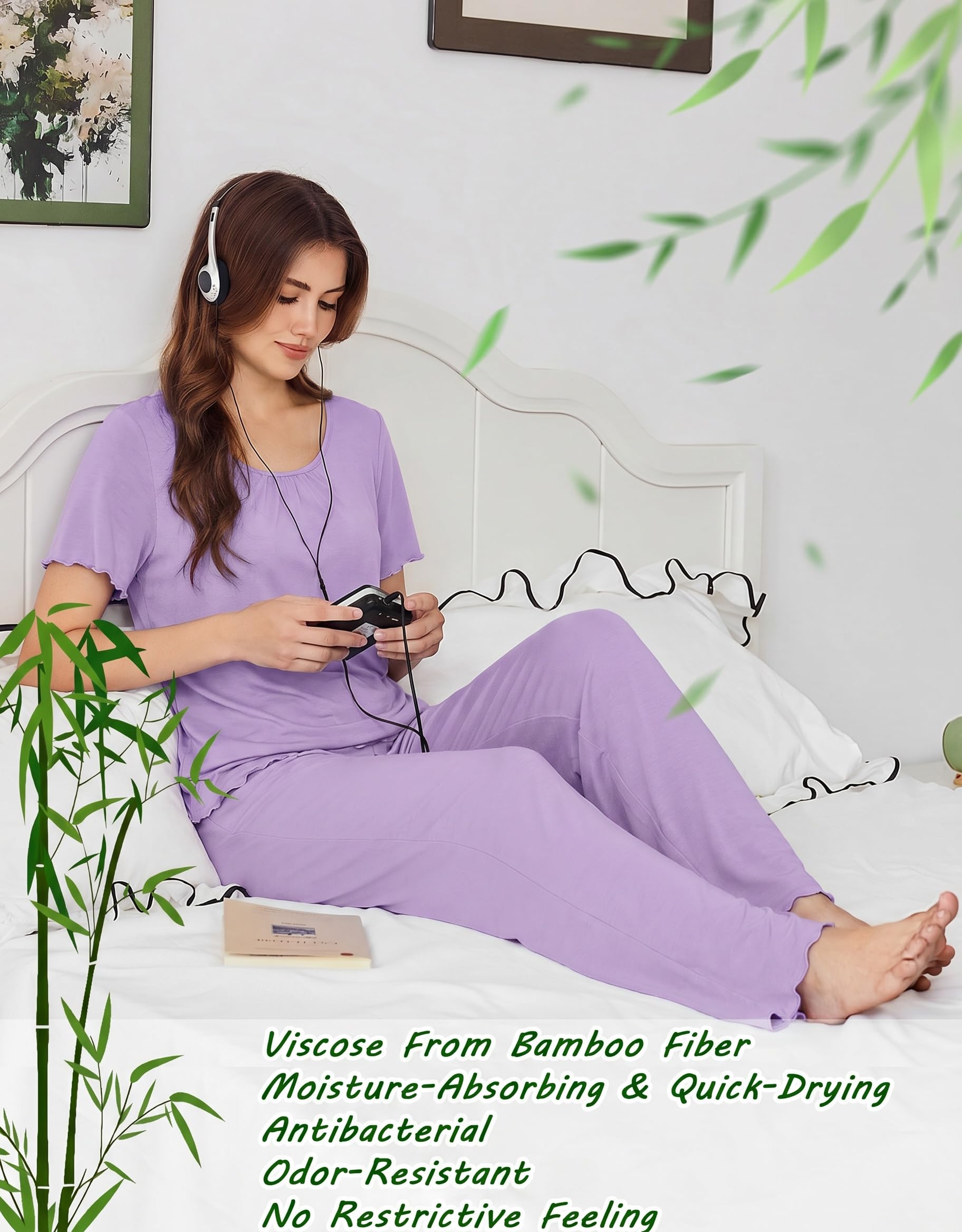 Ekouaer Womens Pajama Sets Viscose from Bamboo Top With Pants Lounge Set