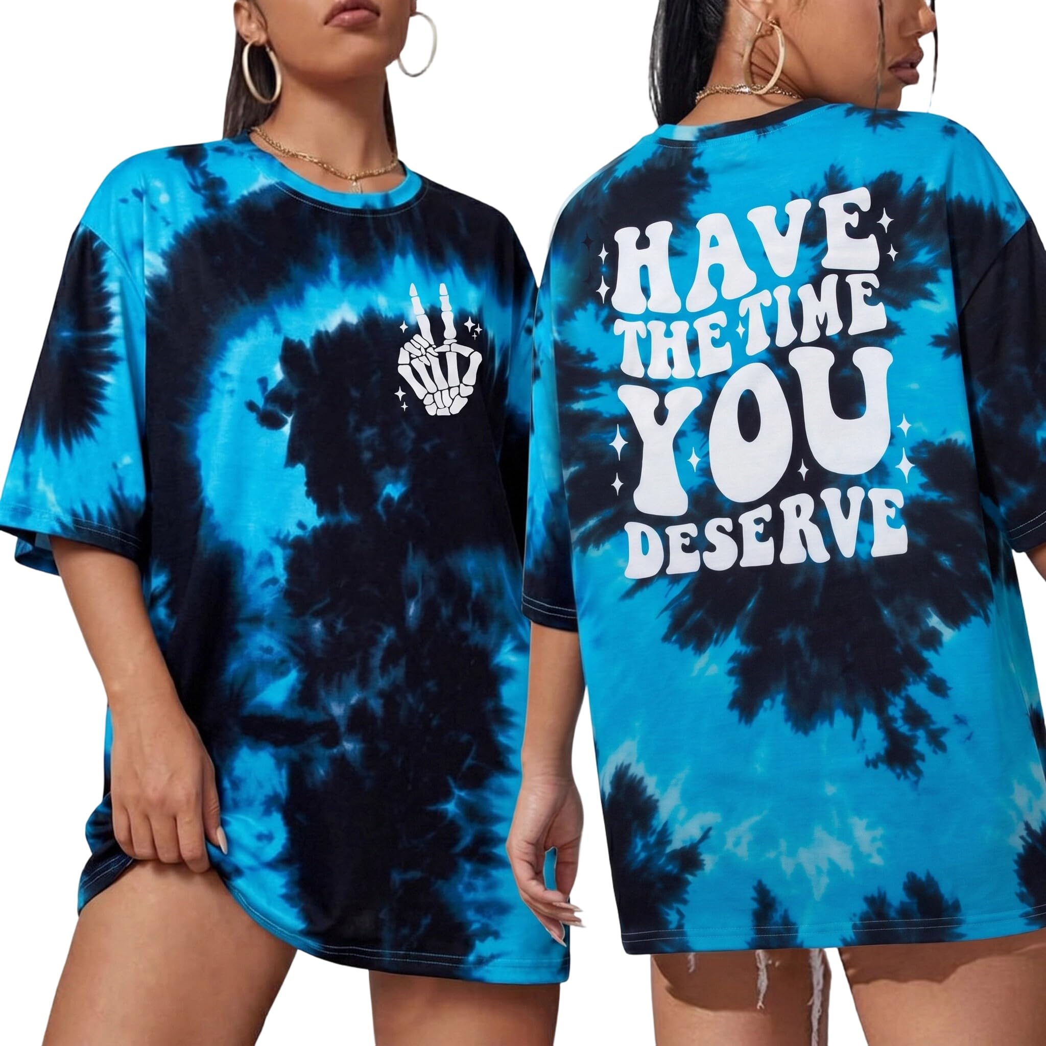 ASTANFY Oversized Tshirts for Women: Deserve Day Shirt Funny Skeleton Shirts Casual Oversized Graphic Tees Tops