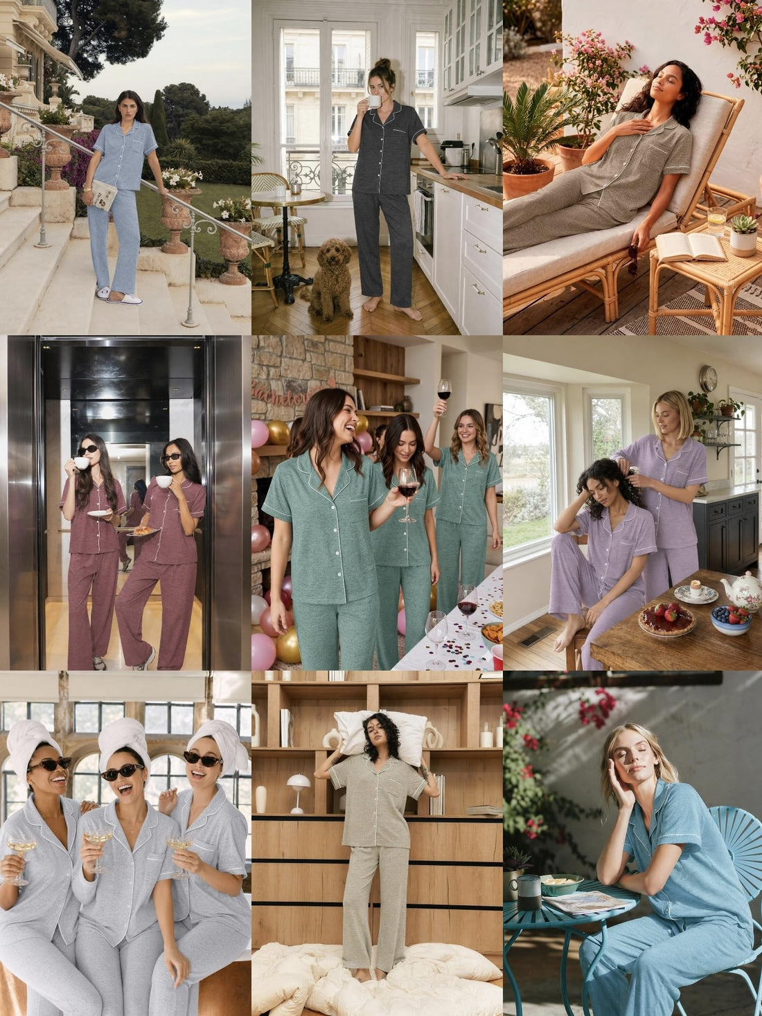Ekouaer Pajamas for Women Set Short Sleeve Long Pants 2 Piece Lounge Set