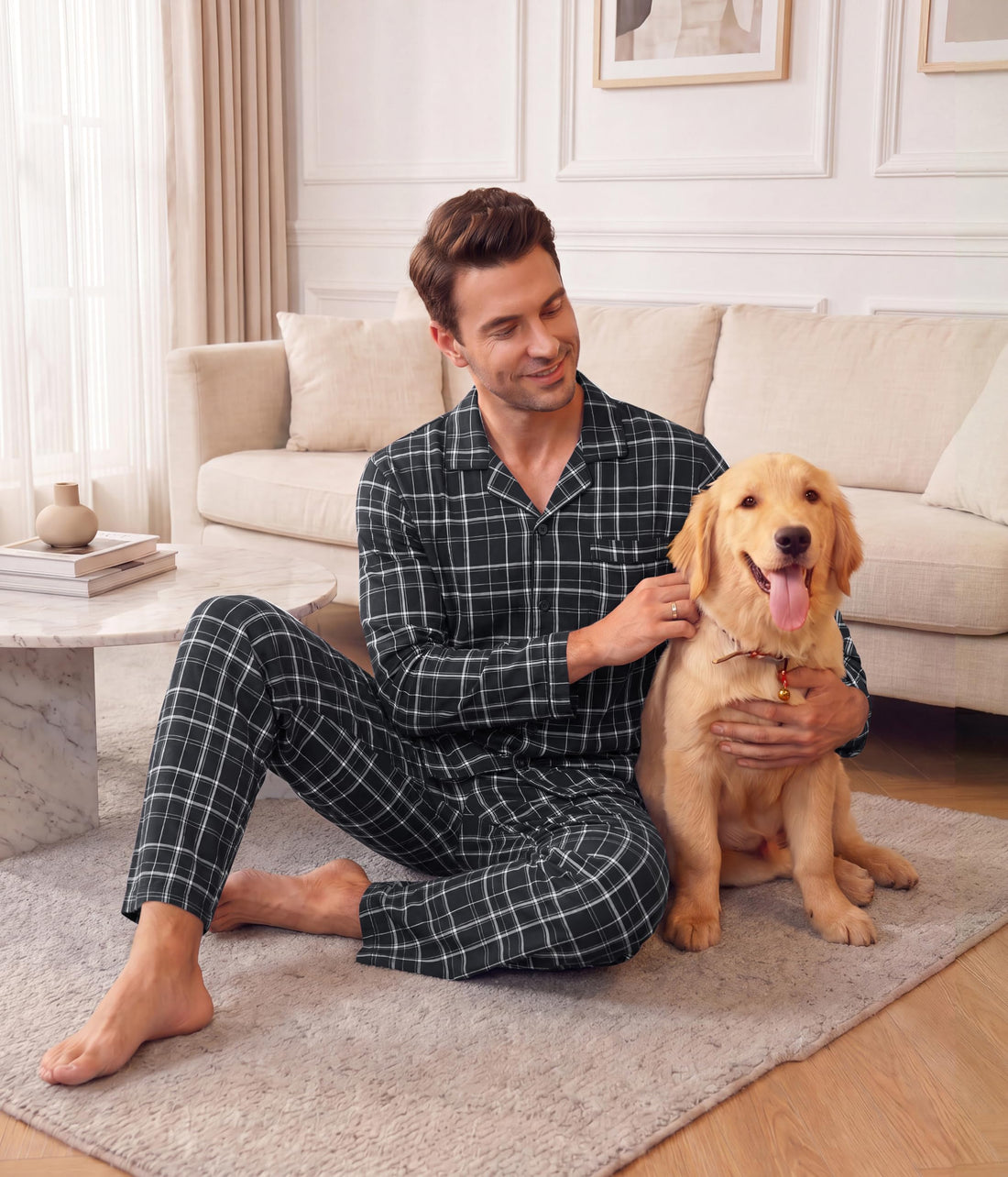 Ekouaer Mens Pajamas Set Long Sleeve Button Down Pjs Long Pants with Pocket