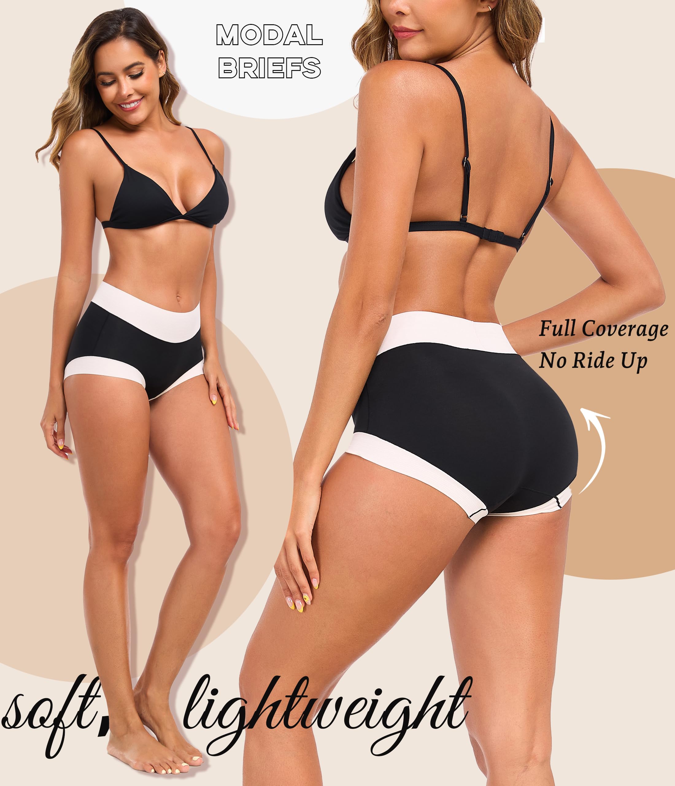 ANLIQI Women's Modal High Waisted Briefs,Soft Breathable Full Coverage Underwear Pack Moisture Wicking Ladies Panties