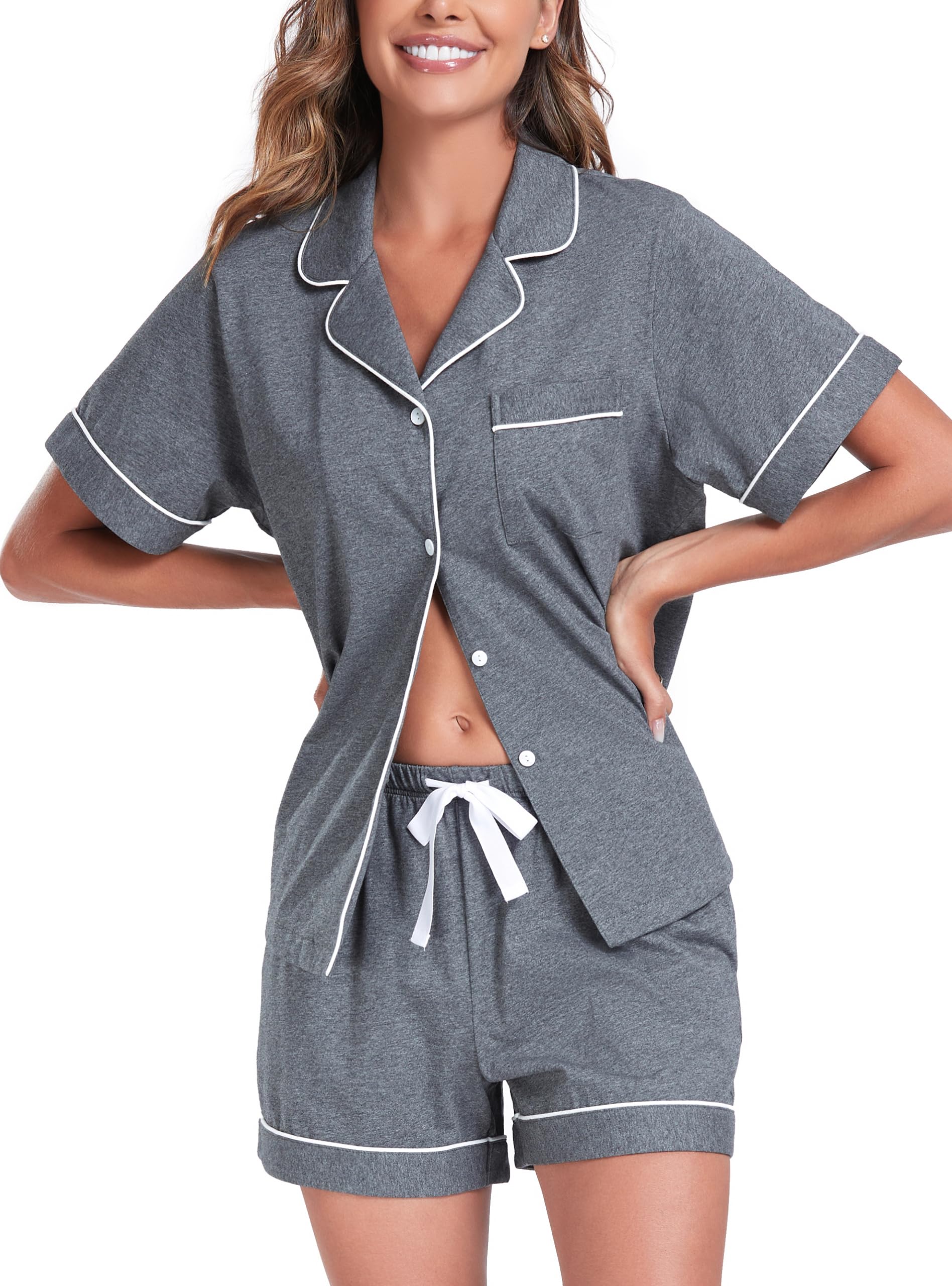 EA'S SECRET Womens Pajamas Set 100% Cotton Soft Short Sleeve Sleepwear Button Down Nightwear Summer Pj Sets S-XXL
