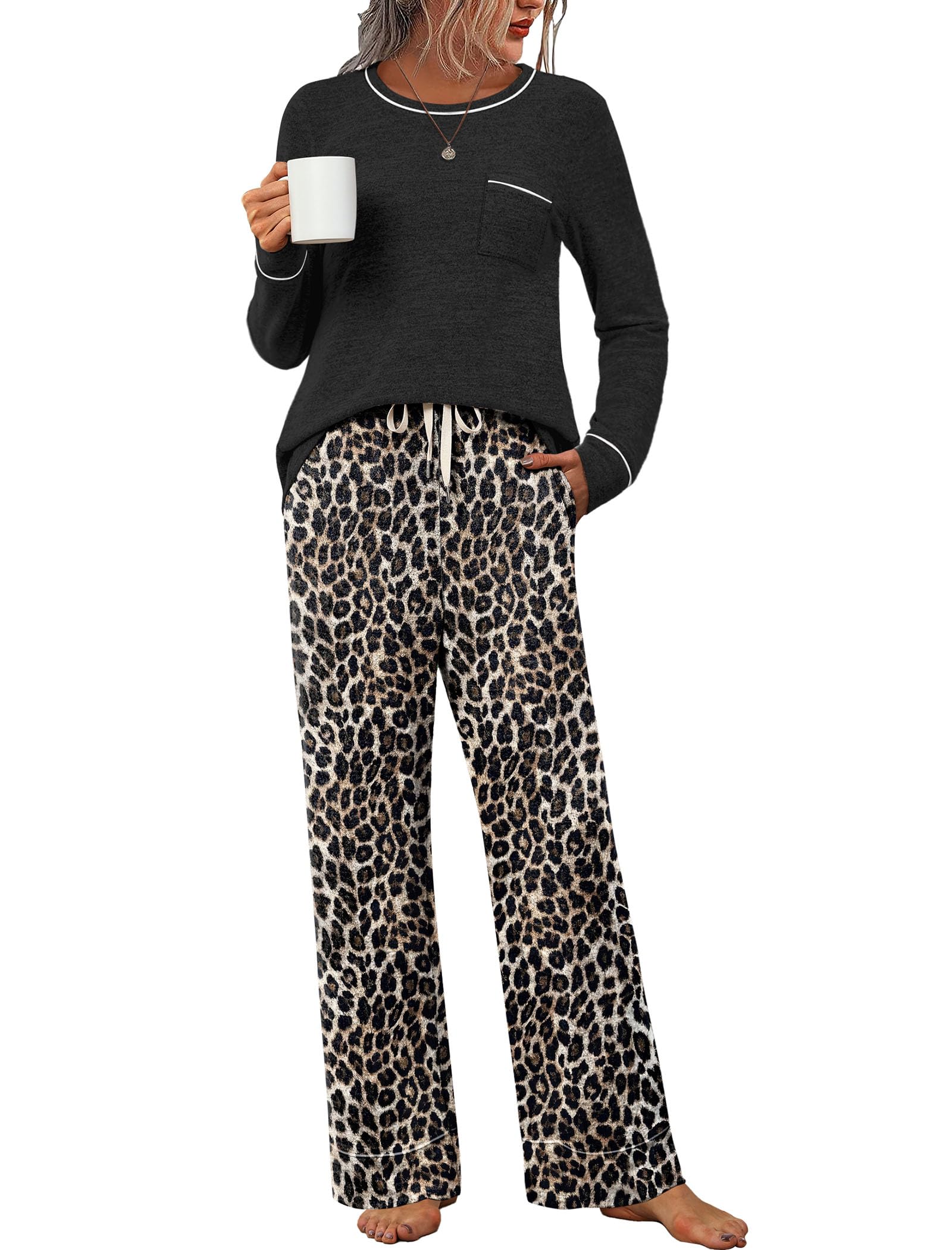 WIHOLL Pajamas for Women Set Soft Pjs Long Sleeve Two Piece Lounge Sets