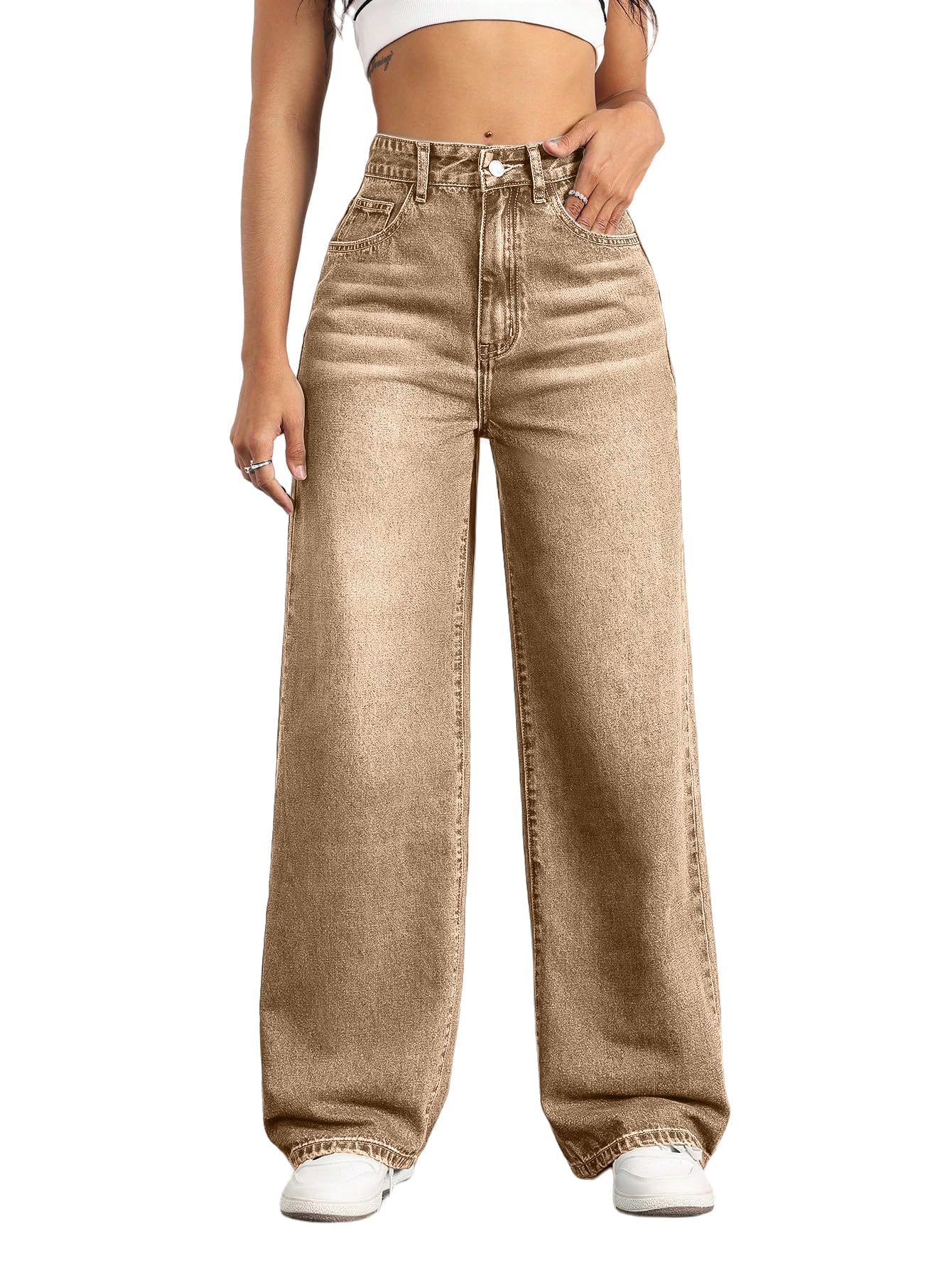 Straight Leg Jeans for Women,High Waisted Wide Leg Loose Stretchy Boyfriend Denim Pants Baggy Jeans for Women