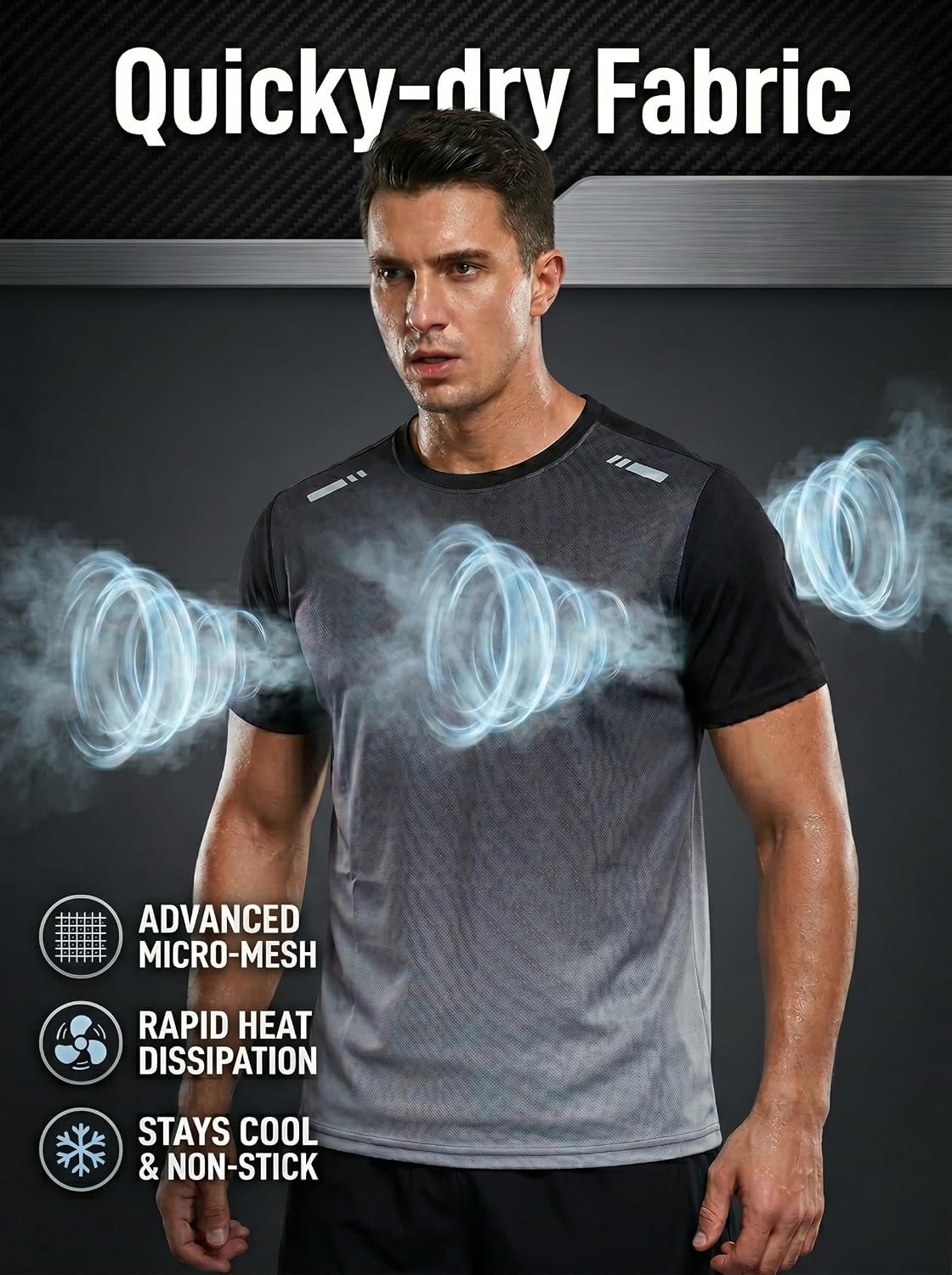 3 Pack Mens T-Shirts - Dry Fit Workout Shirts for Men, Gradient Athletic Short Sleeve Mesh Tees, Quick Dry Gym Tops
