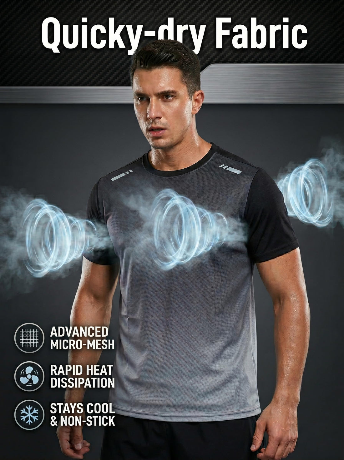 3 Pack Mens T-Shirts - Dry Fit Workout Shirts for Men, Gradient Athletic Short Sleeve Mesh Tees, Quick Dry Gym Tops