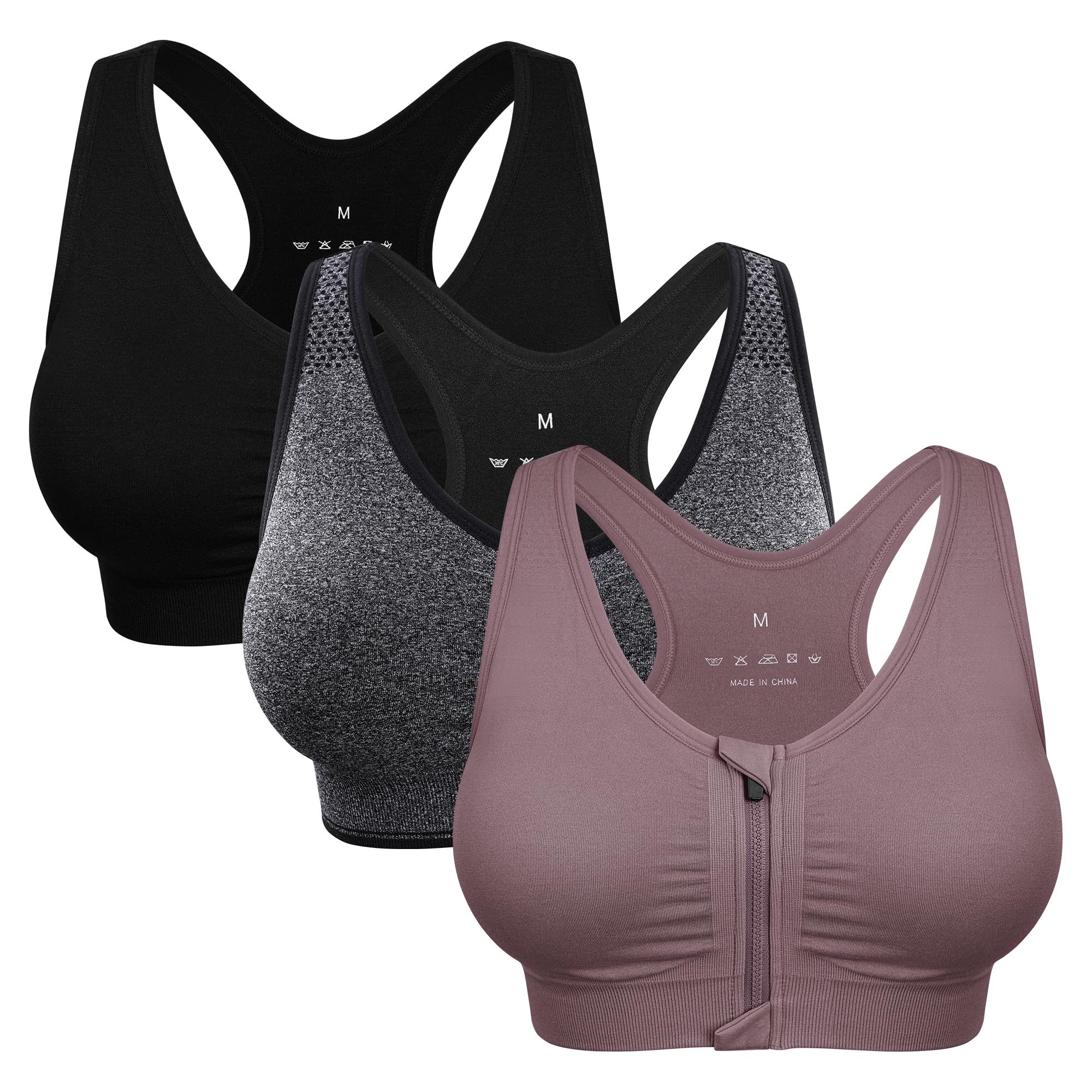Women's Zip Front Sports Bra Wireless Post-Surgery Bra Workout Sports Bras | Zipper Front Closure, Surgical Mastectomy Bra, Post Op, Compression, Comfort, Medium Support, Active, Yoga, Removable Pads