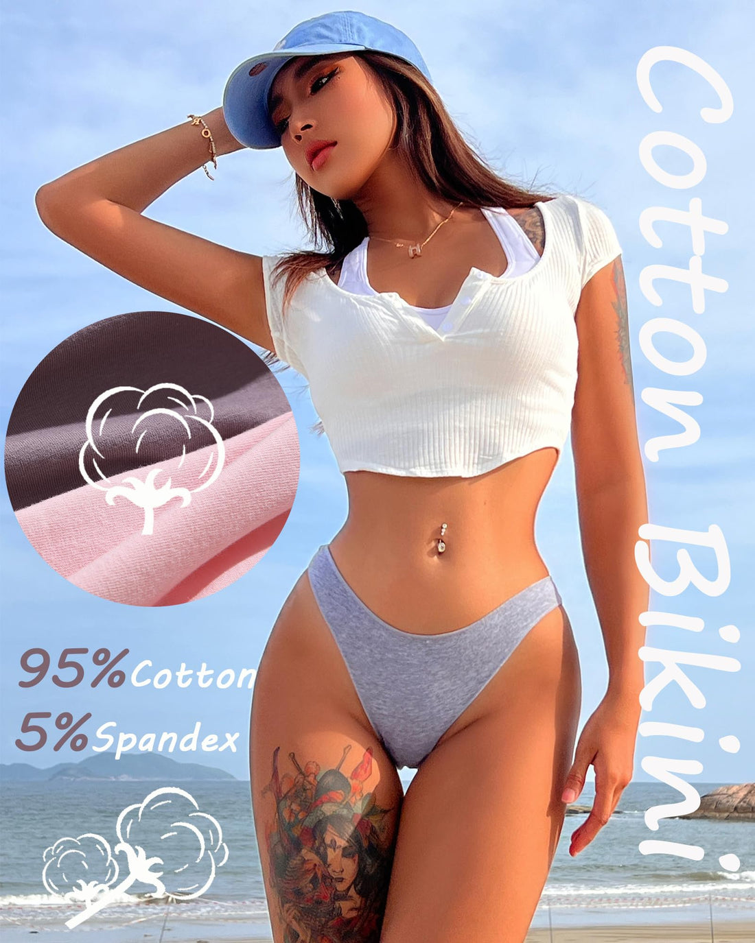 FINETOO 6 Pack Cotton Underwear for Women Cute Low Rise Bikini Panties High Cut Breathable Sexy Hipster Womens Cheeky S-3XL