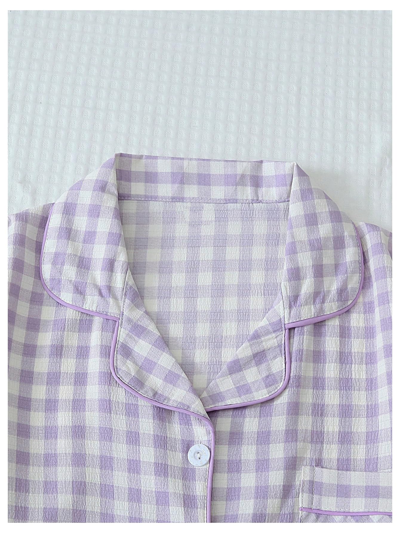 Verdusa Pajamas Sets 2 Piece Gingham Cute Button Down Shirts with Shorts