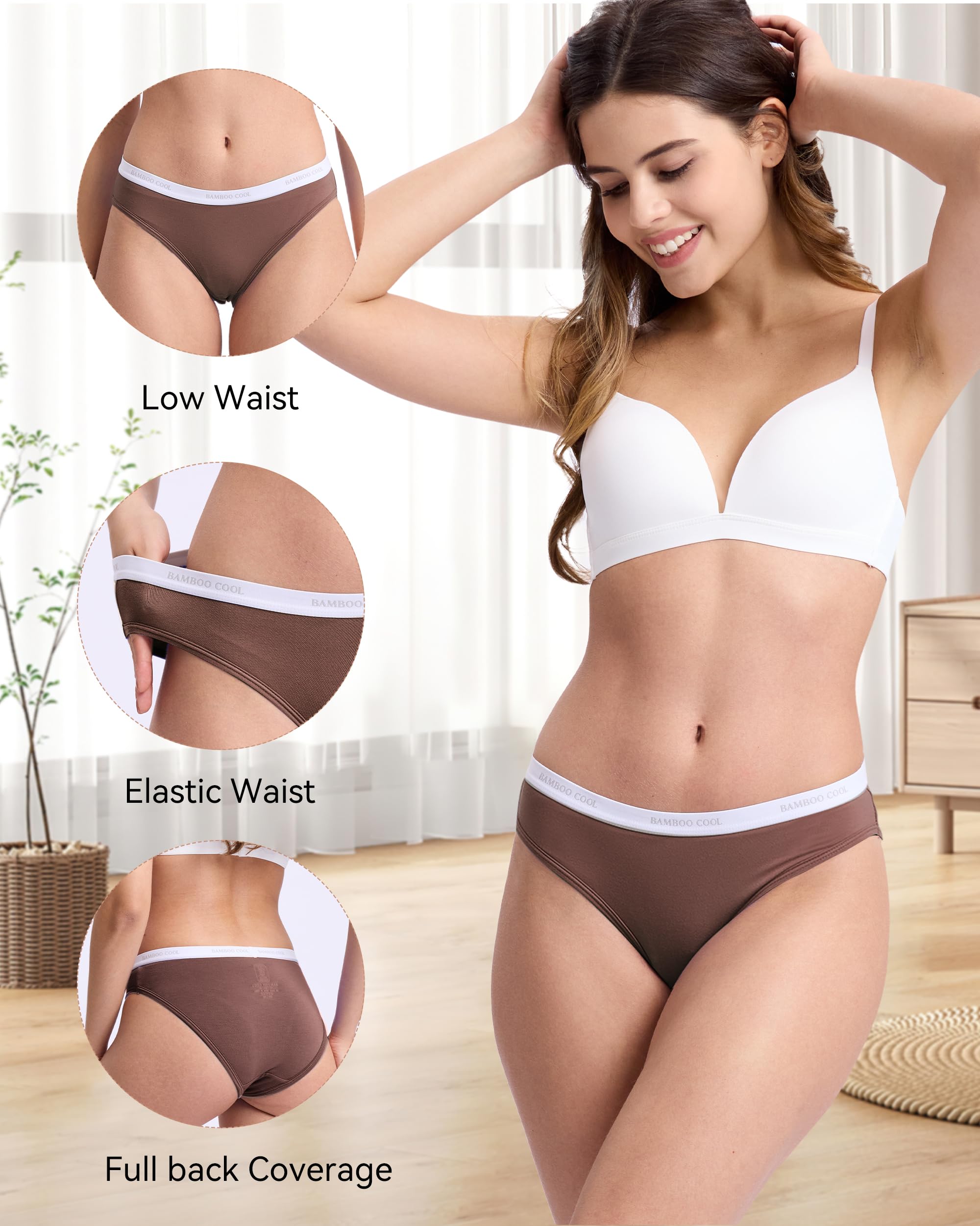 BAMBOO COOL Womens Underwear Bikini Underpants Hipster Ladies Panties Soft Stretch Breathable Panties for Women, 5-Pack
