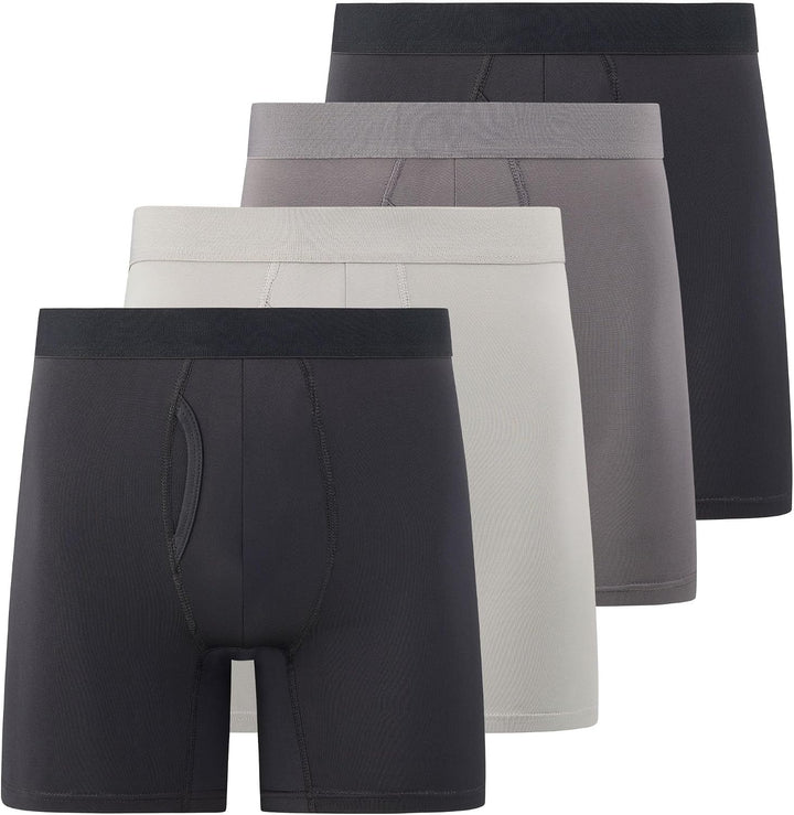 Mens Boxer Briefs, Pack of 4, Microfiber Moisture Wicking Tagless Underwear