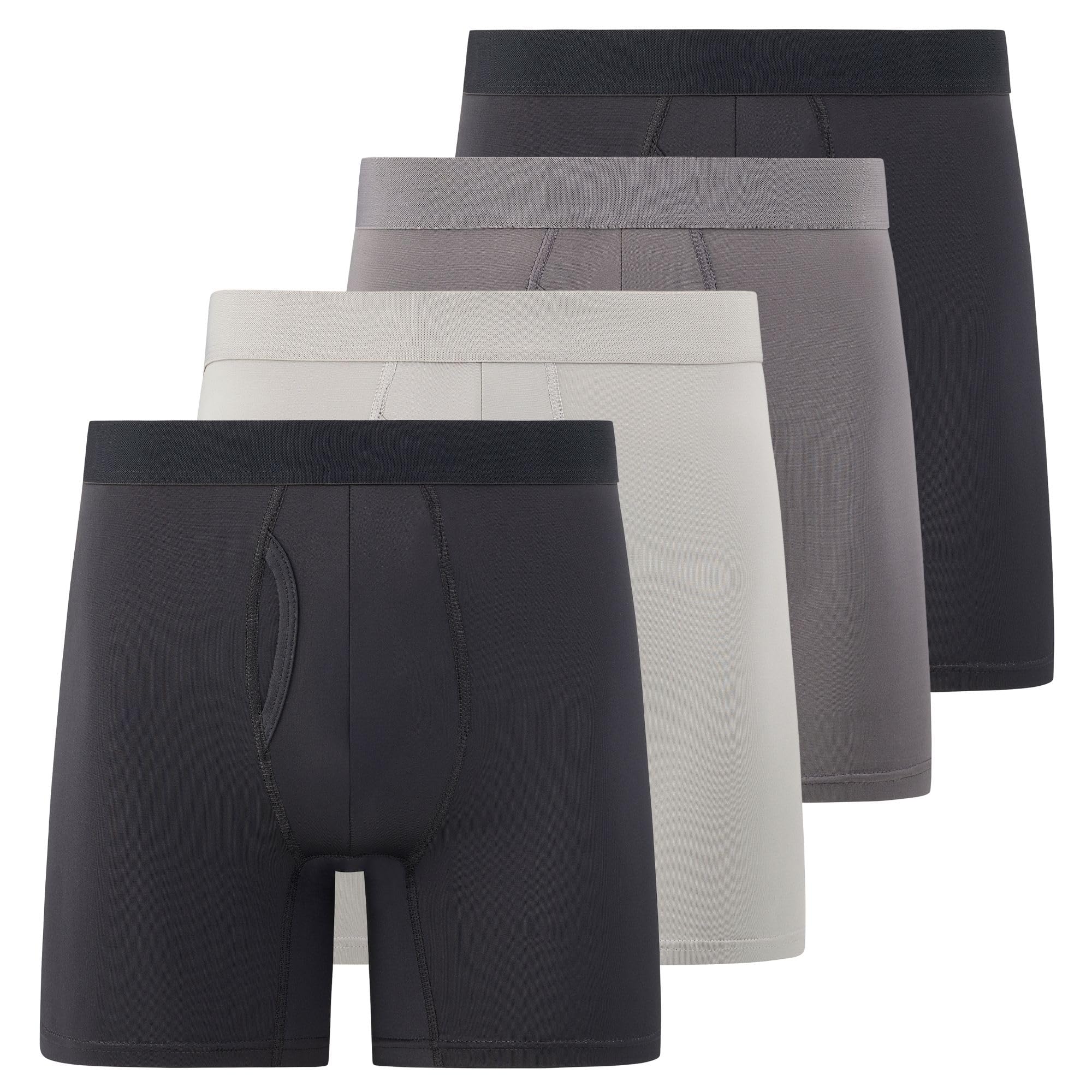 Mens Boxer Briefs, Pack of 4, Microfiber Moisture Wicking Tagless Underwear