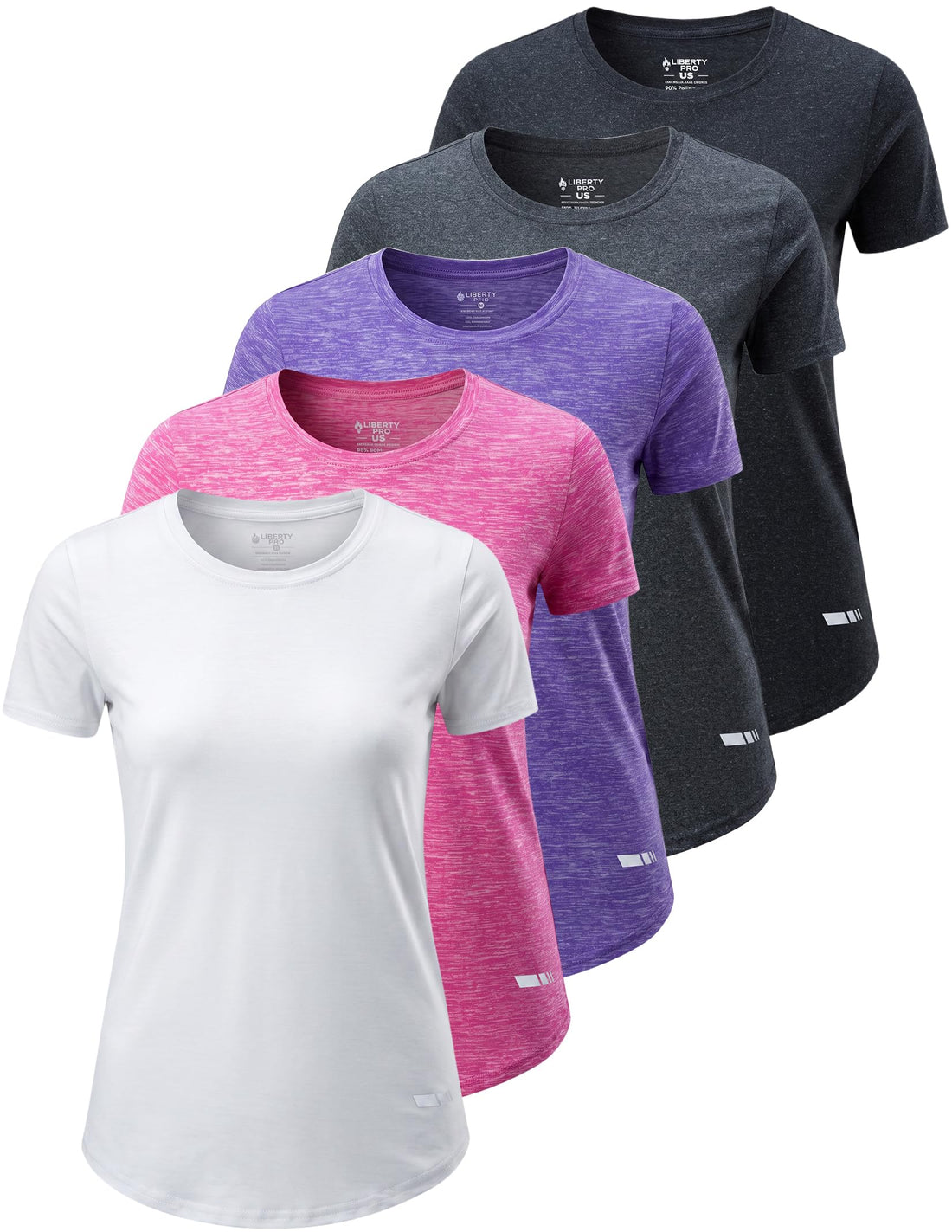 Liberty Imports 5 Pack Women's Dry Fit Workout Tops, Athletic Short Sleeve T Shirts for Yoga Gym (Available in Plus Sizes)