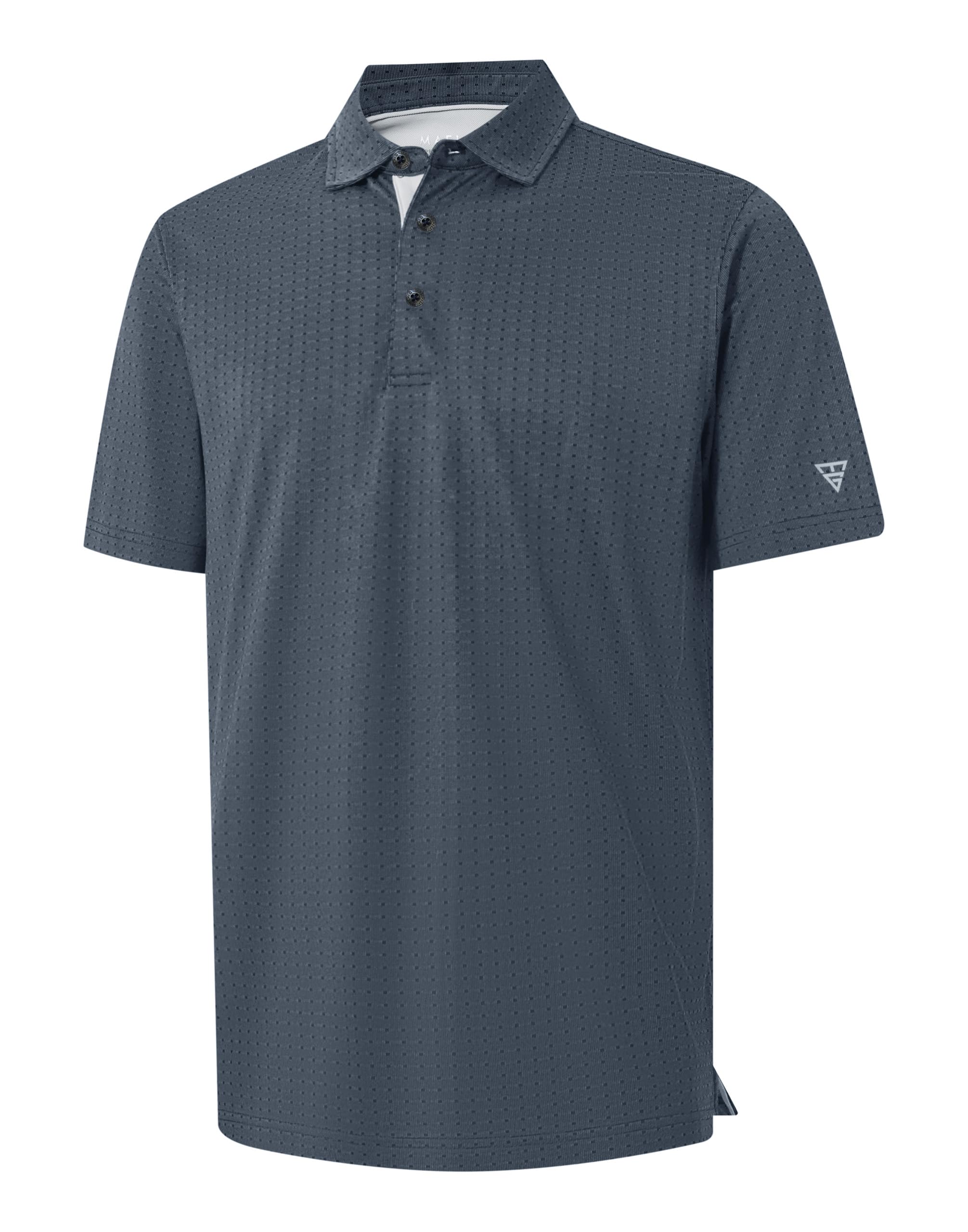 M MAELREG Mens Golf Polo Shirts Jacquard Ribbed Collar Performance Moisture Wicking Dry Fit Short Sleeve Golf Shirts for Men