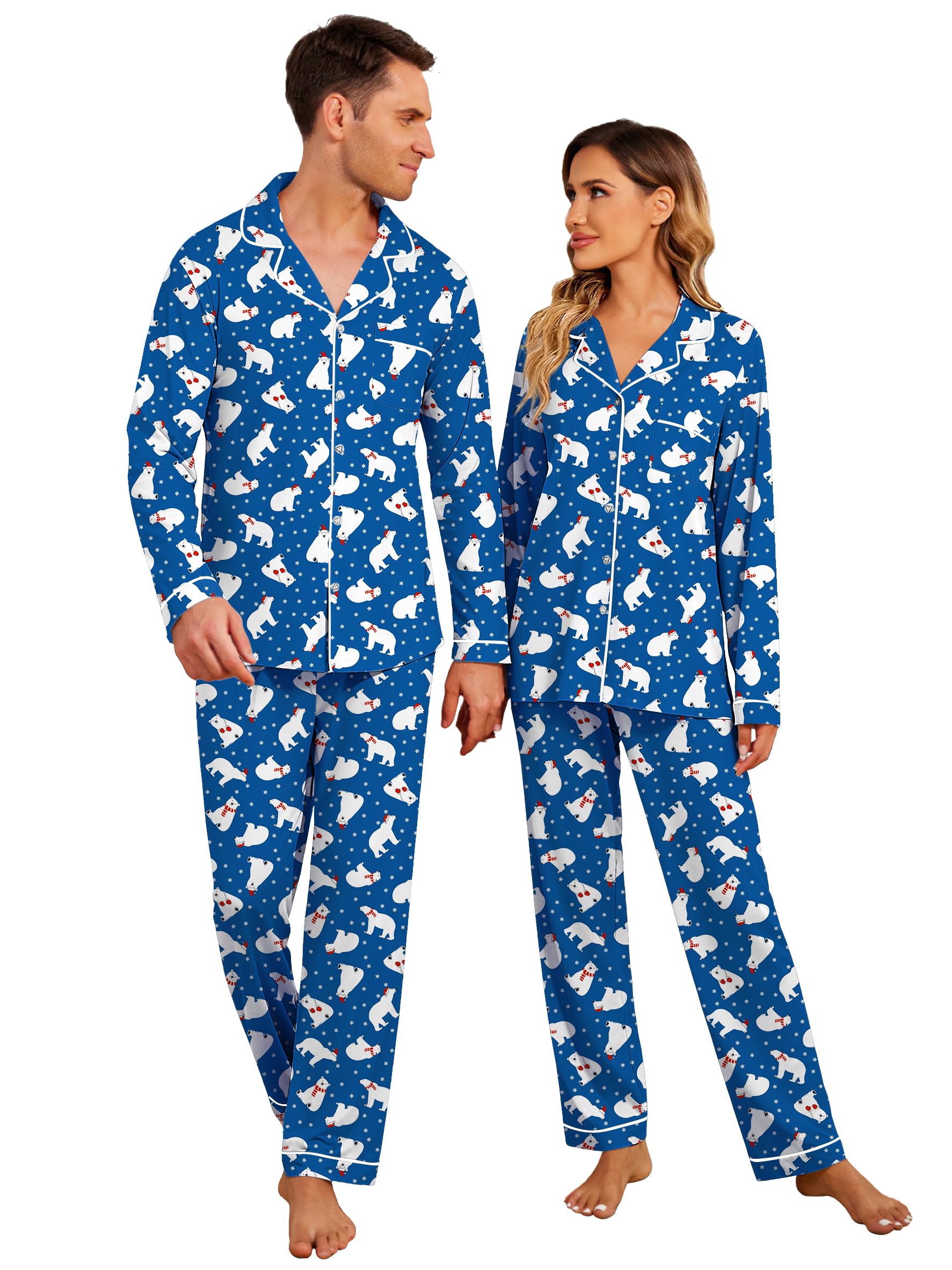 Ekouaer Christmas Family Matching Pajamas Long Sleeve Button Down Pj Set