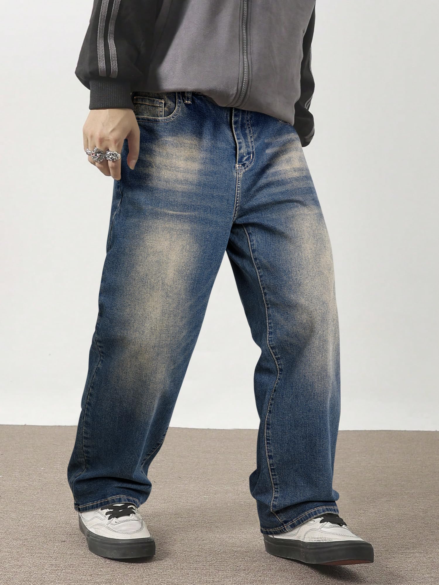 JMIERR Men's Tapered Baggy Jeans - Loose Fit Wide Leg Denim Pants | Vintage Relaxed Loose Fit, Stretch, Wide Leg, Skater Streetwear, 5 Pockets, Casual Carpenter Jean, Hip Hop,Loose Fit,Outfit