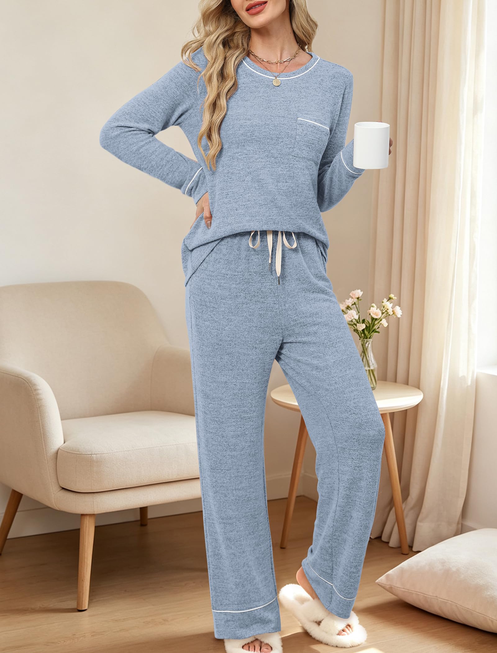 WIHOLL Pajamas for Women Set Soft Pjs Long Sleeve Two Piece Lounge Sets